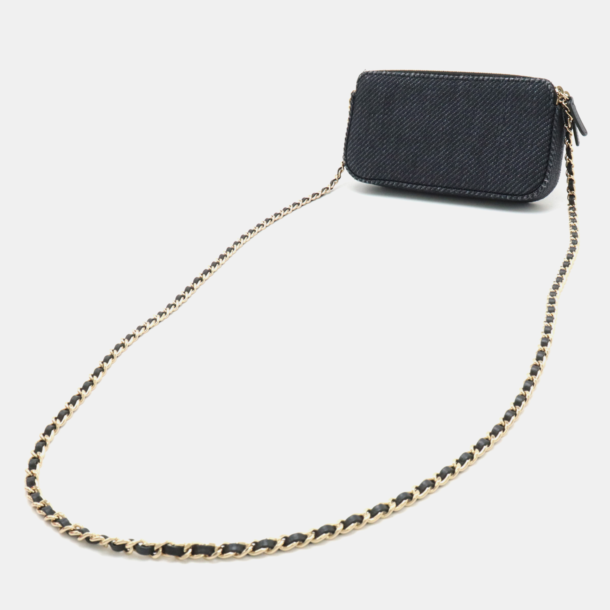 Chanel Navy Blue Canvas Leather Chain Wallet 