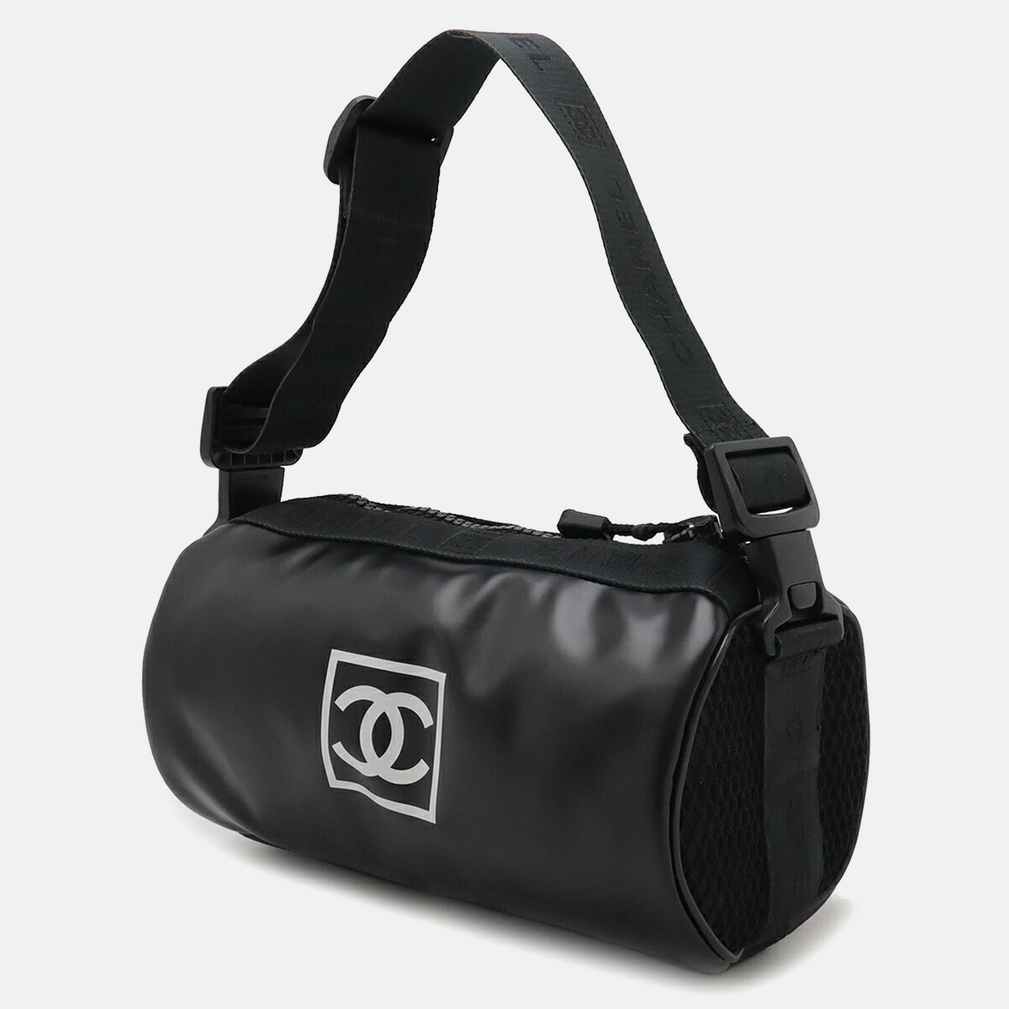 Chanel Black Canvas Nylon Rubber Coco Mark Shoulder Bag 