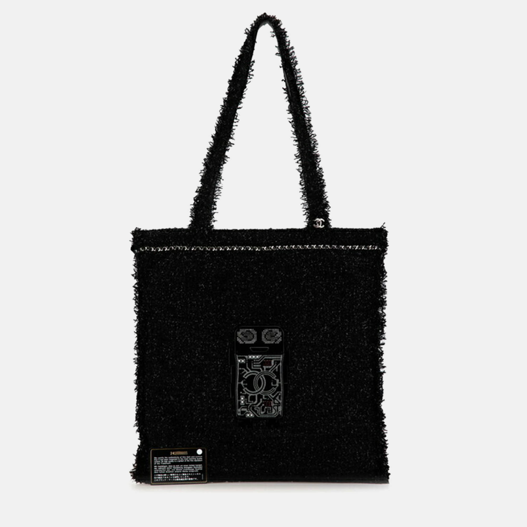 

Chanel Black Canvas Tweed Robot Coco Mark Tote Bag