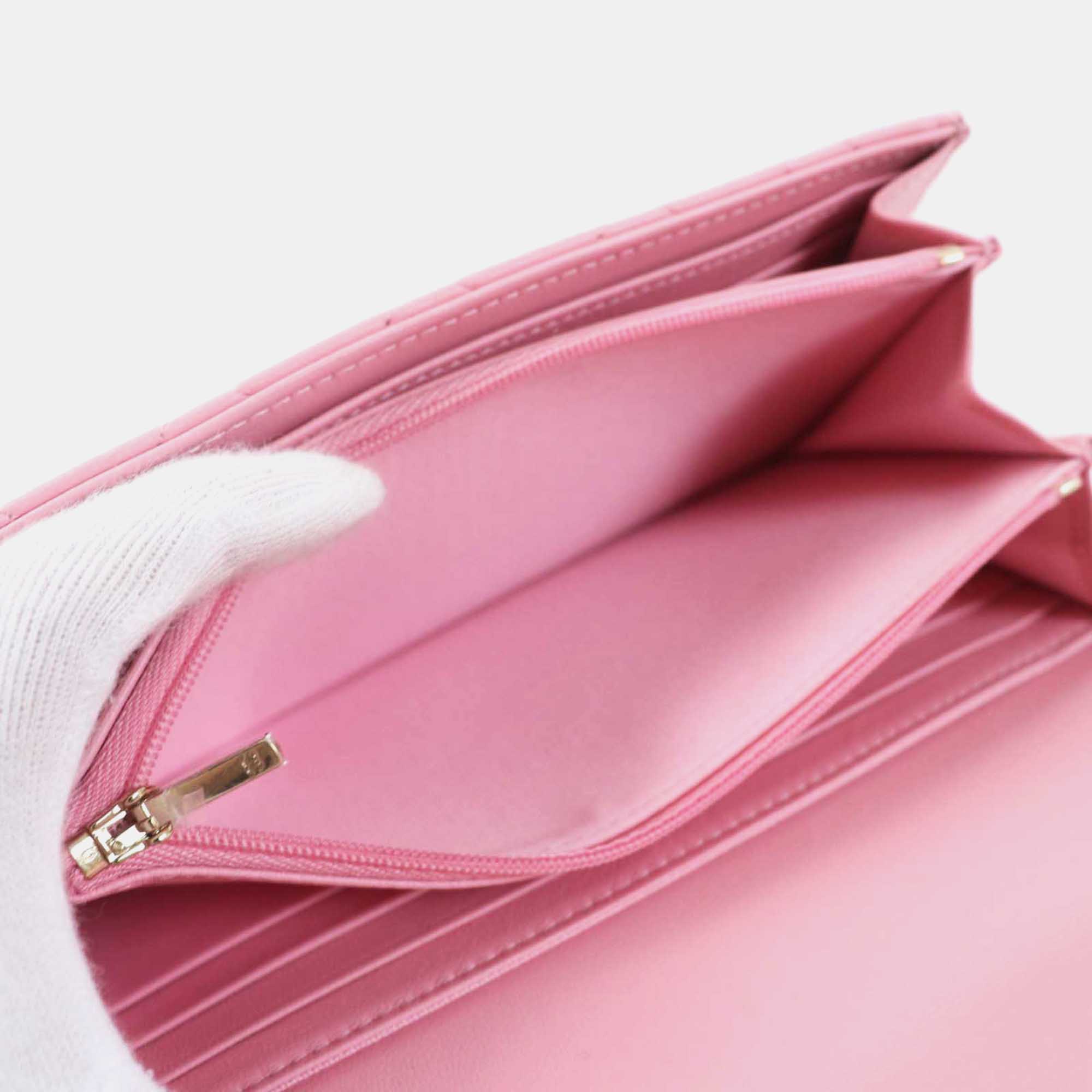 Chanel Pink Leather Matrasse Classic Long Flap Wallet 