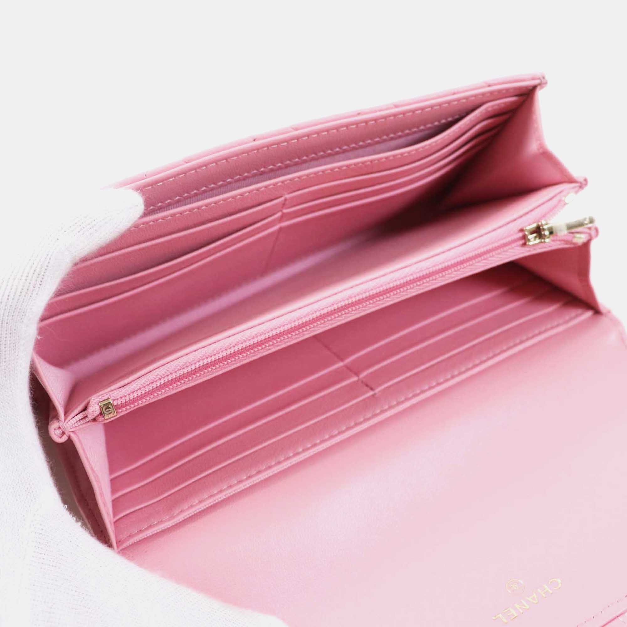 Chanel Pink Leather Matrasse Classic Long Flap Wallet 