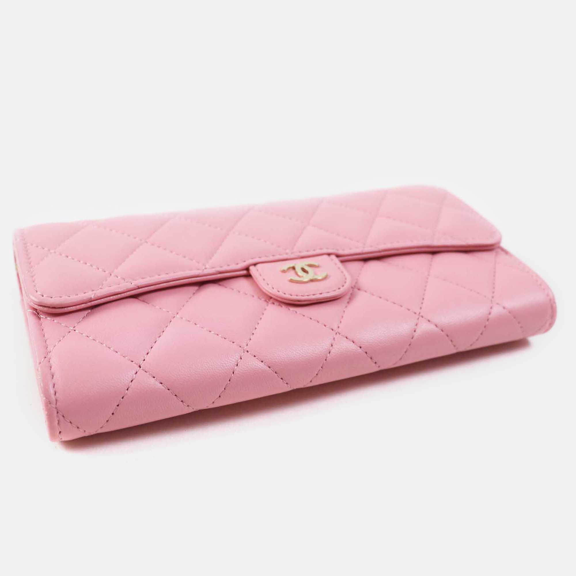 Chanel Pink Leather Matrasse Classic Long Flap Wallet 