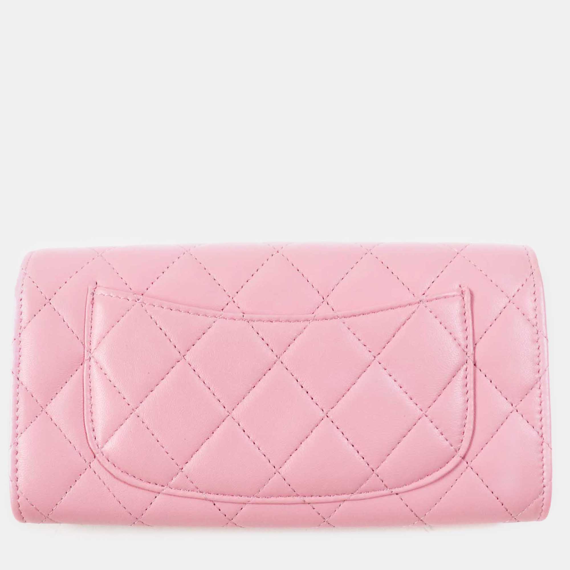 Chanel Pink Leather Matrasse Classic Long Flap Wallet 