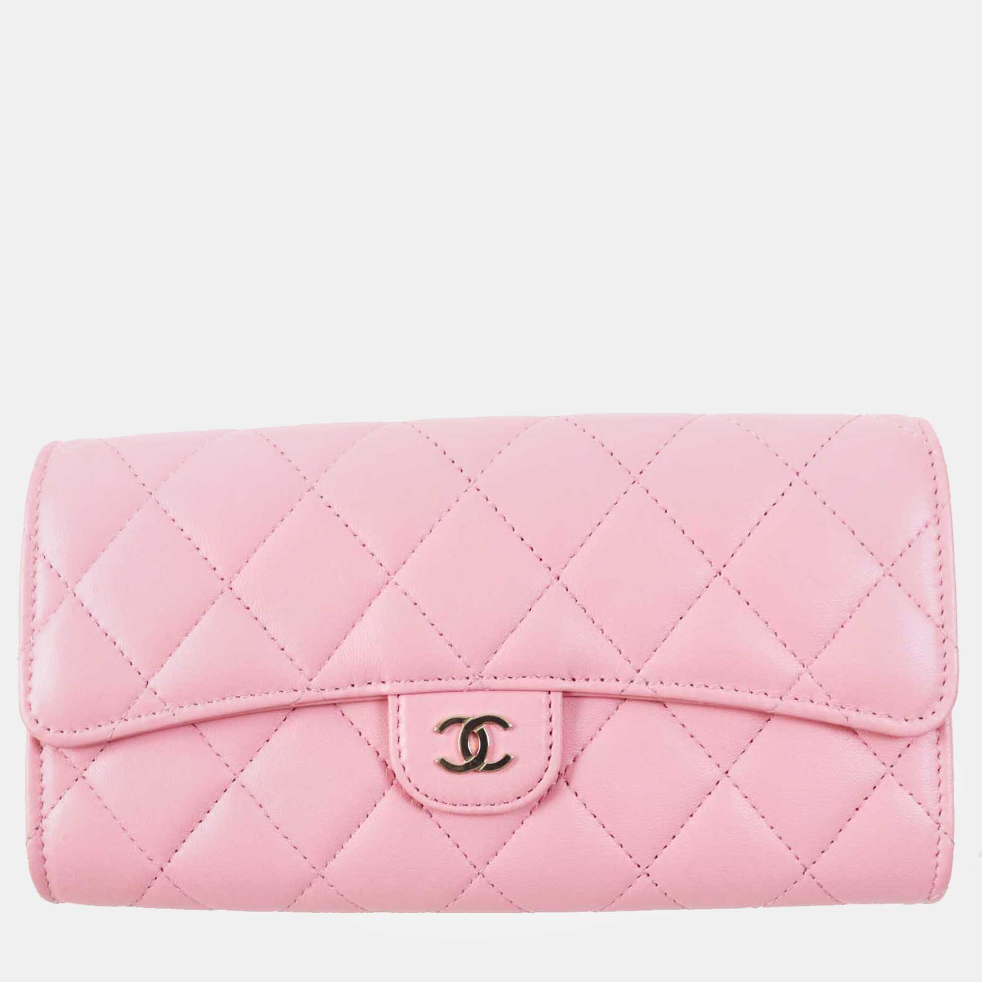 

Chanel Pink Leather Matrasse Classic Long Flap Wallet