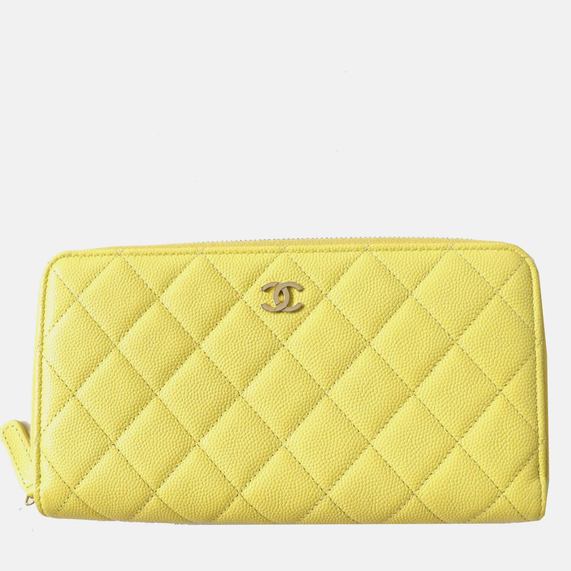 

Chanel Yellow Caviar Skin Coco Mark Long Zip Wallet