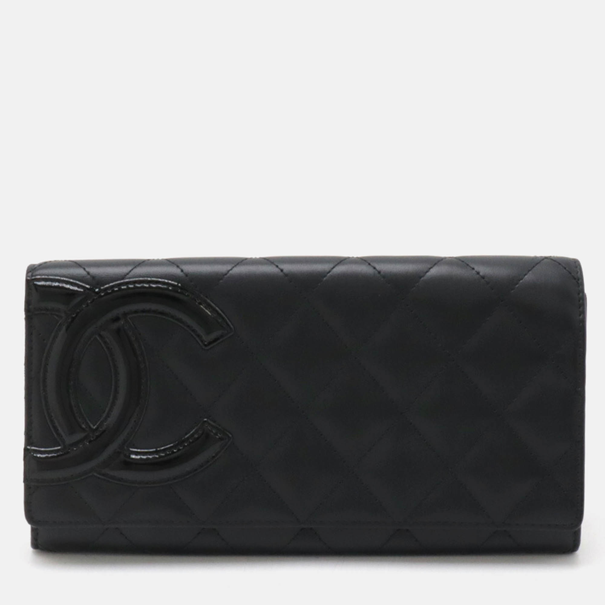 

Chanel Pink Black Leather Cambon Line Bifold Wallet