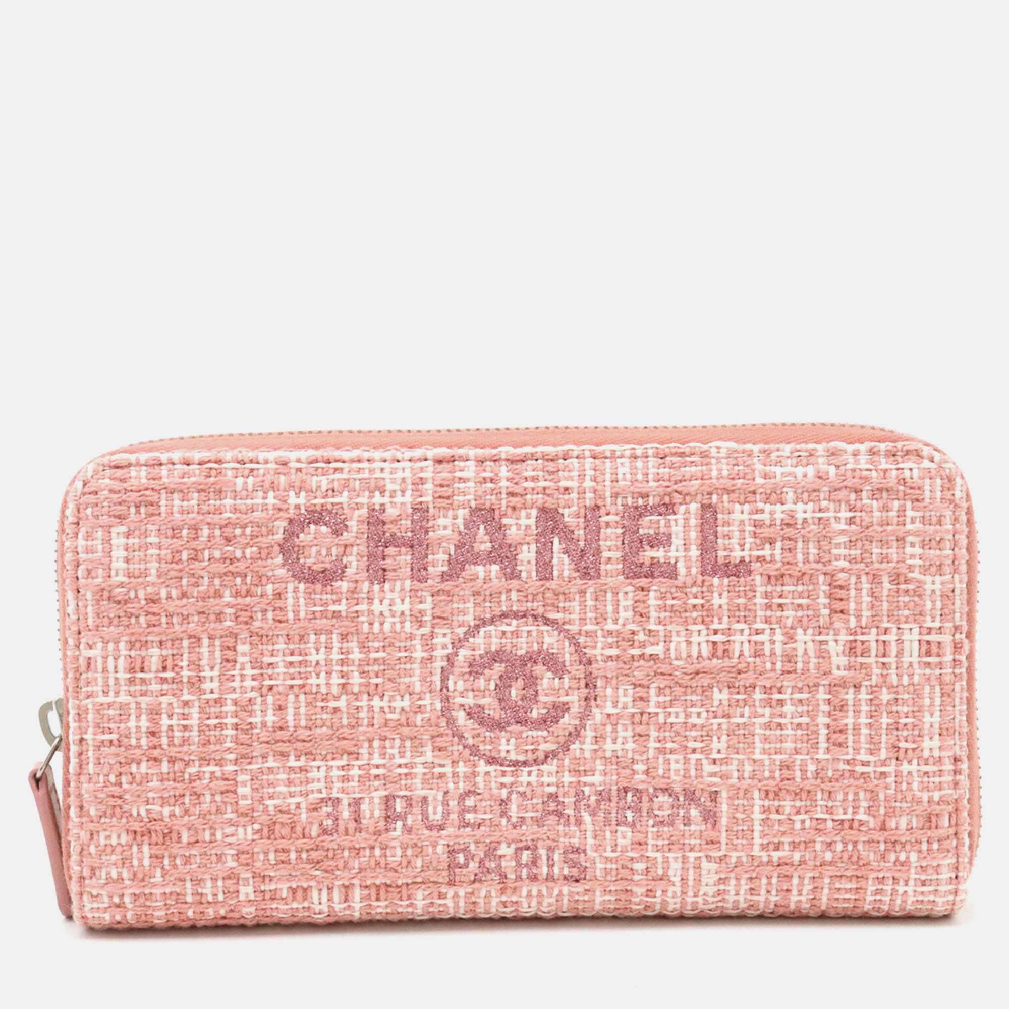 

Chanel Tweed Canvas Leather Wallet, Pink