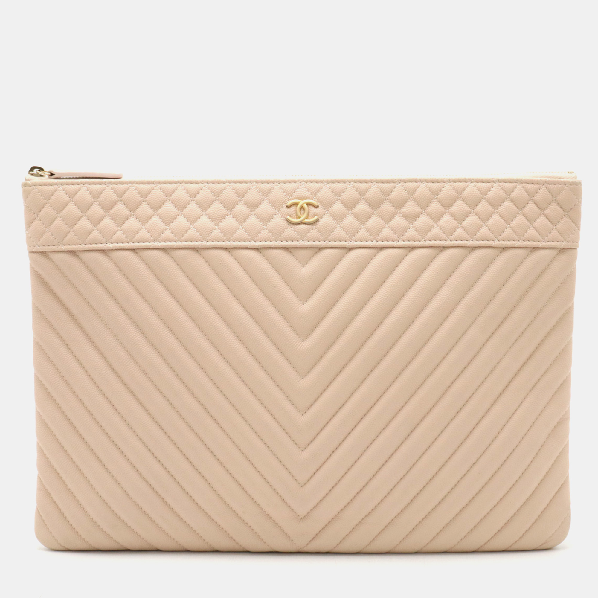 

Chanel Pink Chevron Caviar Clutch Bag