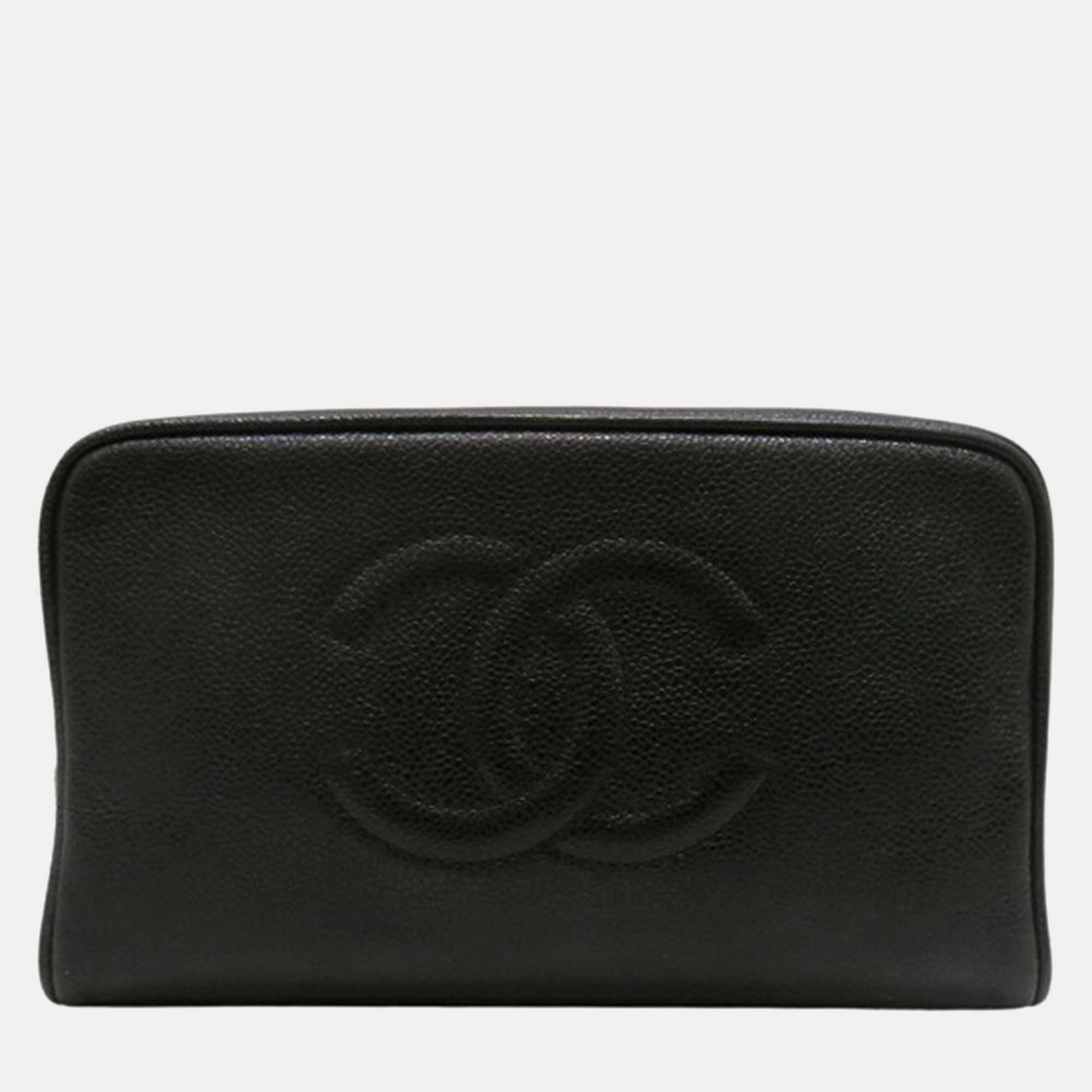 

Chanel Black Caviar Skin Coco Mark Pouch