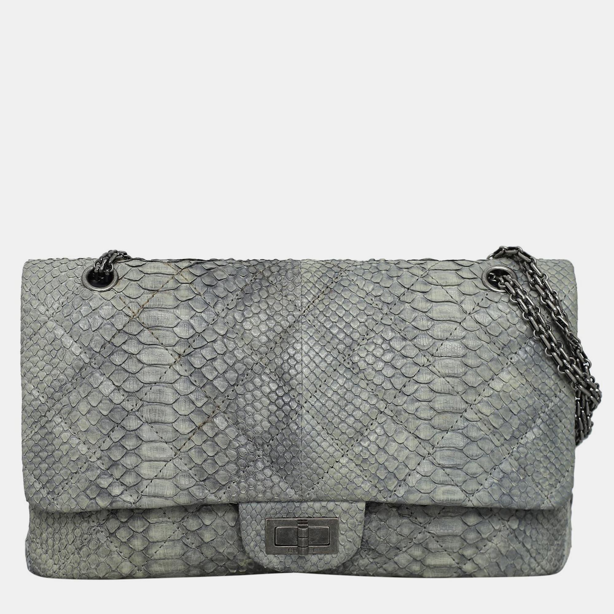 

Chanel Large 227 Python Reissue Double Flap Bag, Grey