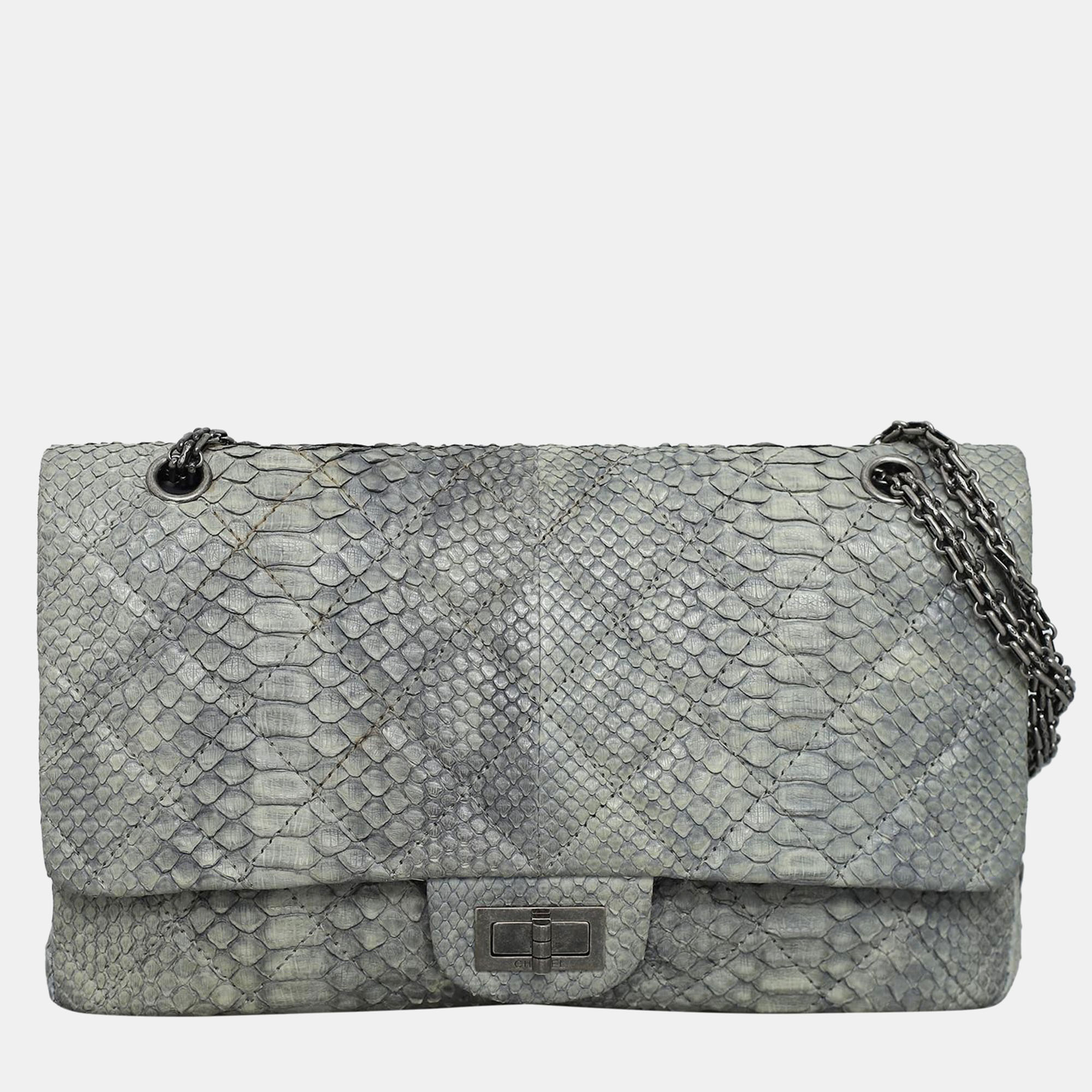 

Chanel Large 227 Python Reissue Double Flap Bag, Grey