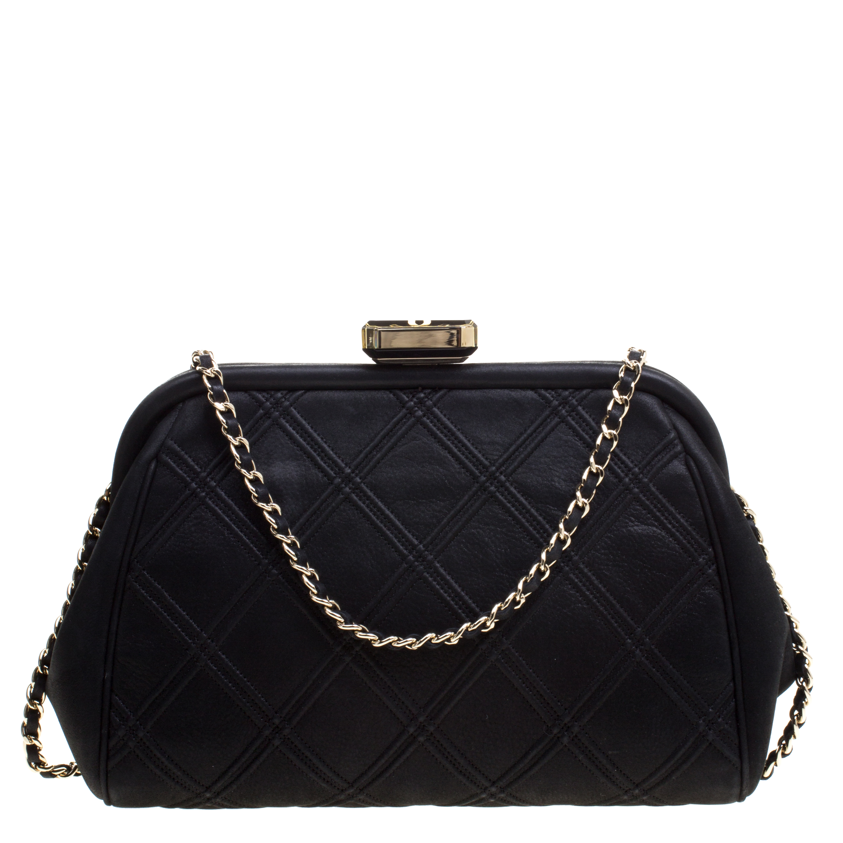 Chanel Black Quilted Double Stitch Leather Timeless Clutch