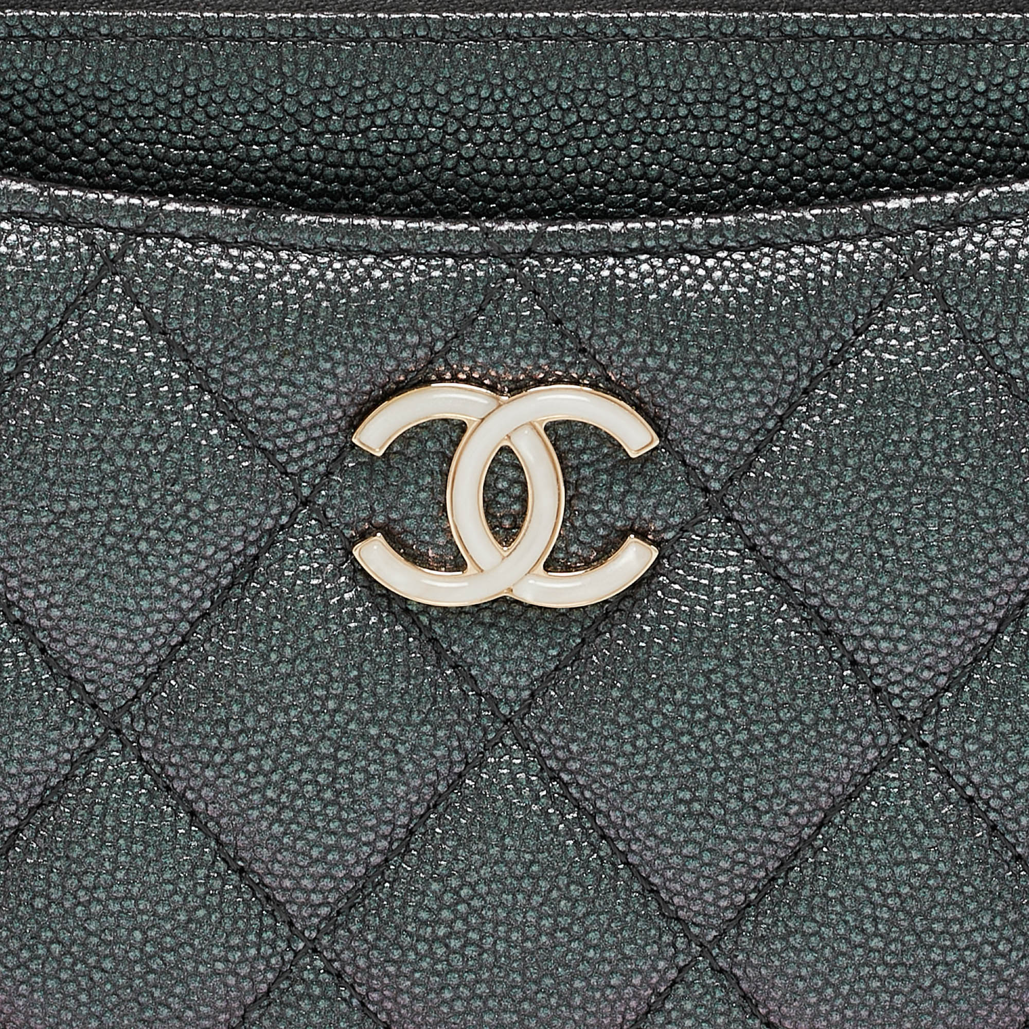 

Chanel Grey Iridescent Caviar Leather CC Zip Pouch