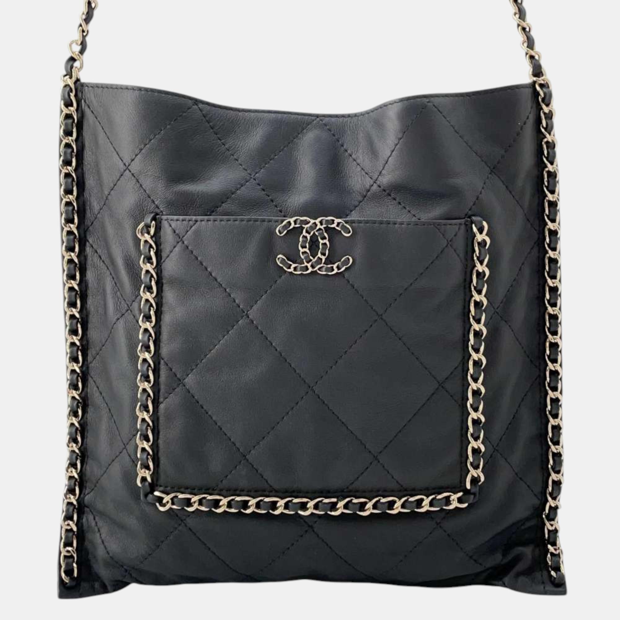 

Chanel Black Lambskin Leather Cc Logo Shopping Bag