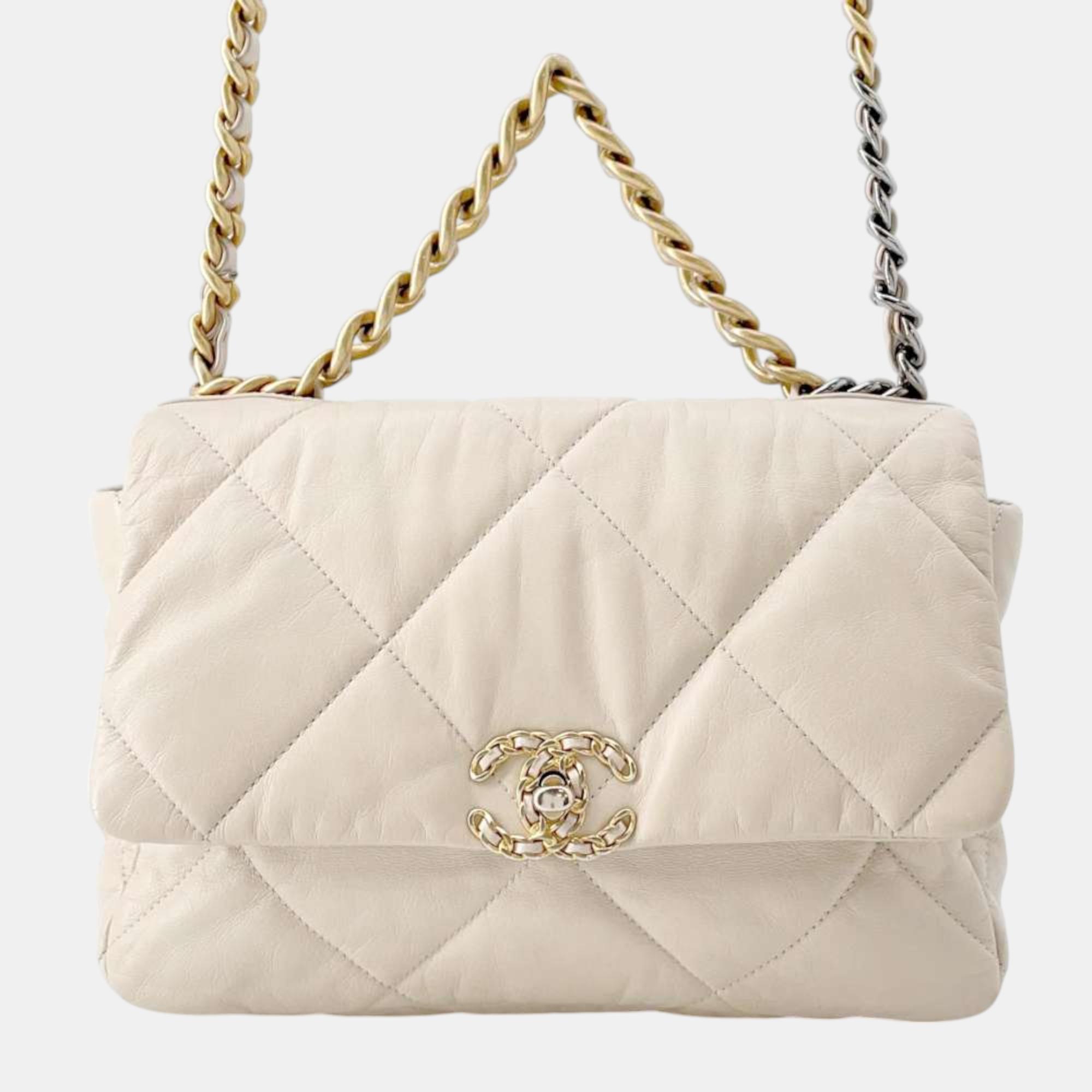 

Chanel Beige Lambskin Leather Chanel 19 Chain Shoulder Bag