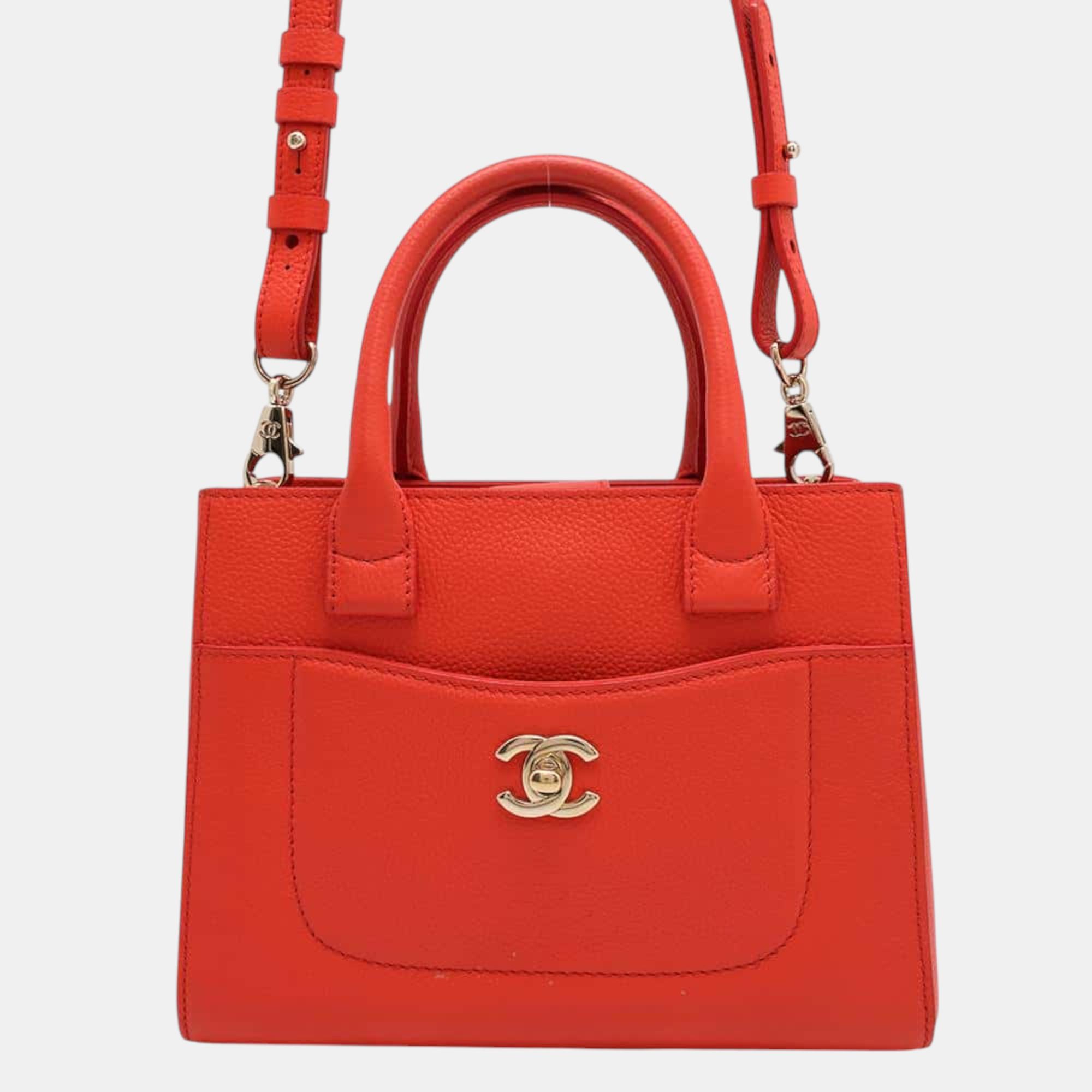 

Chanel Red Leather Small Neo Executive Tote Bag