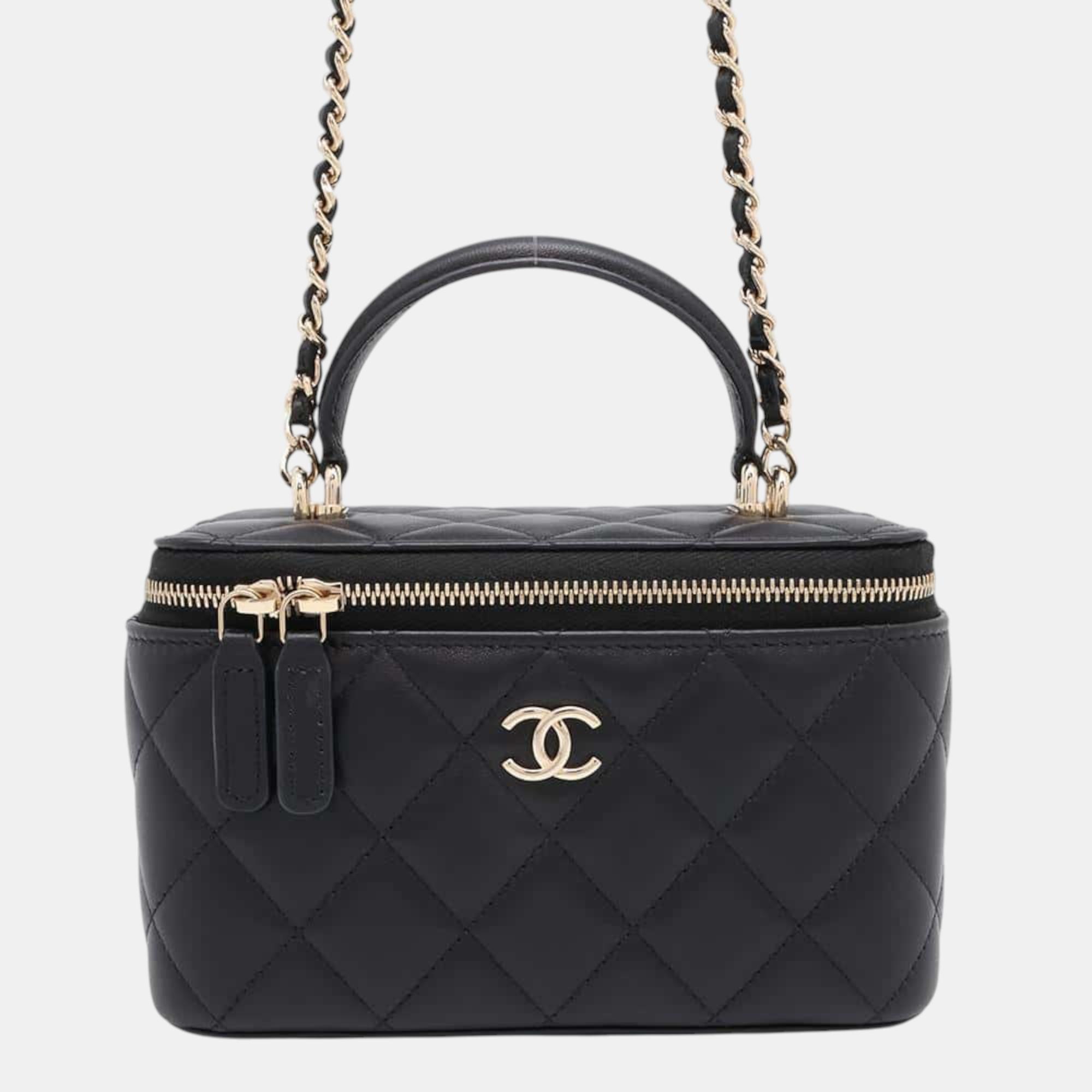 

Chanel Black Lambskin Leather Vanity Case Shoulder Bag