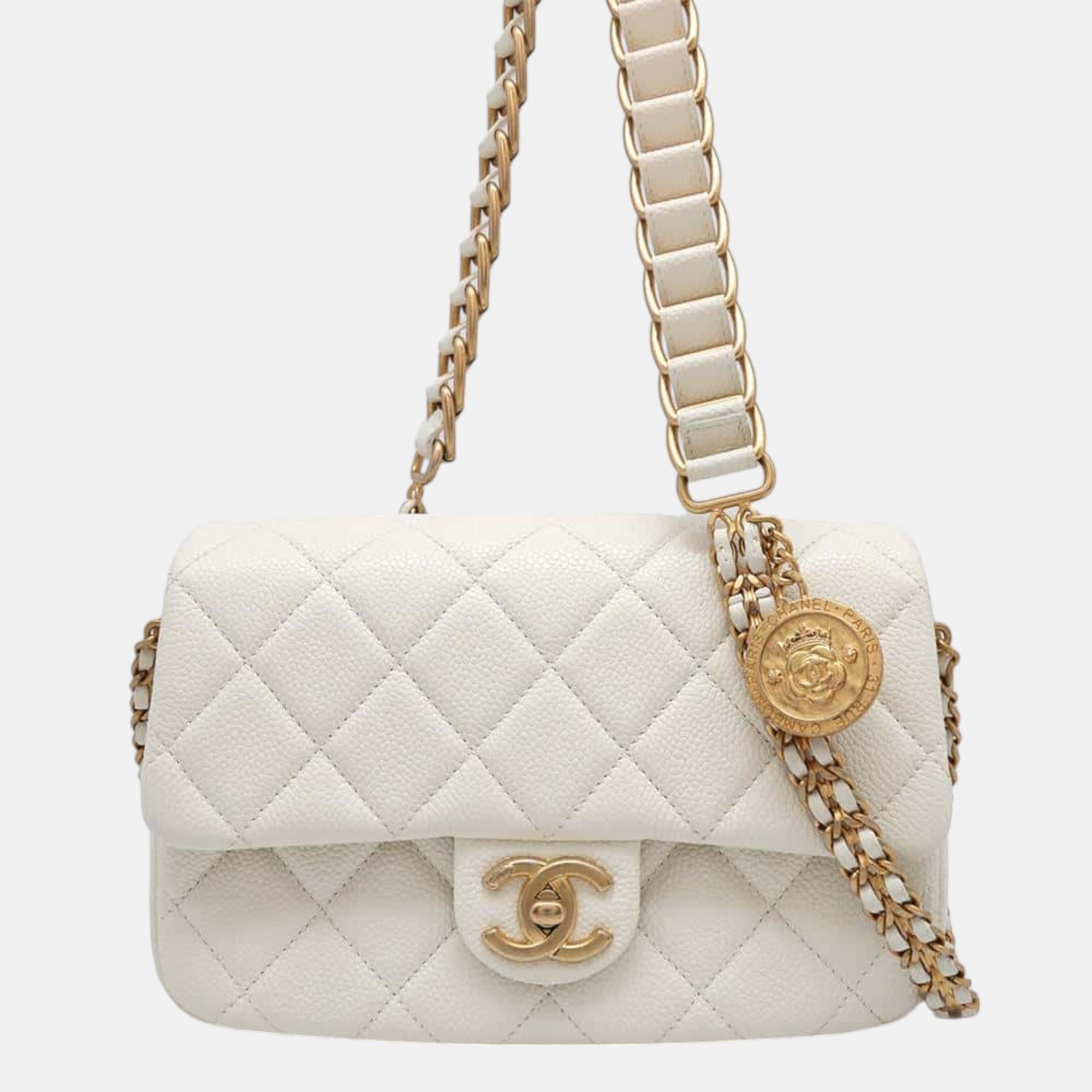 

Chanel White Caviar Leather Mini Chain Shoulder Bag