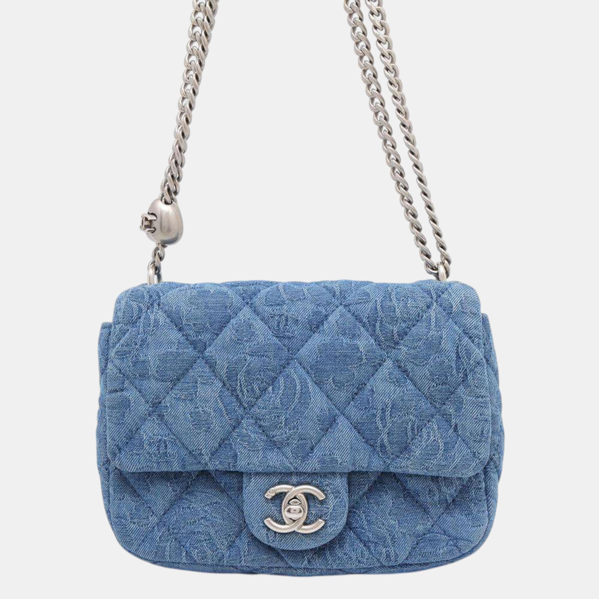 

Chanel Blue Denim Camellia Shoulder Bag