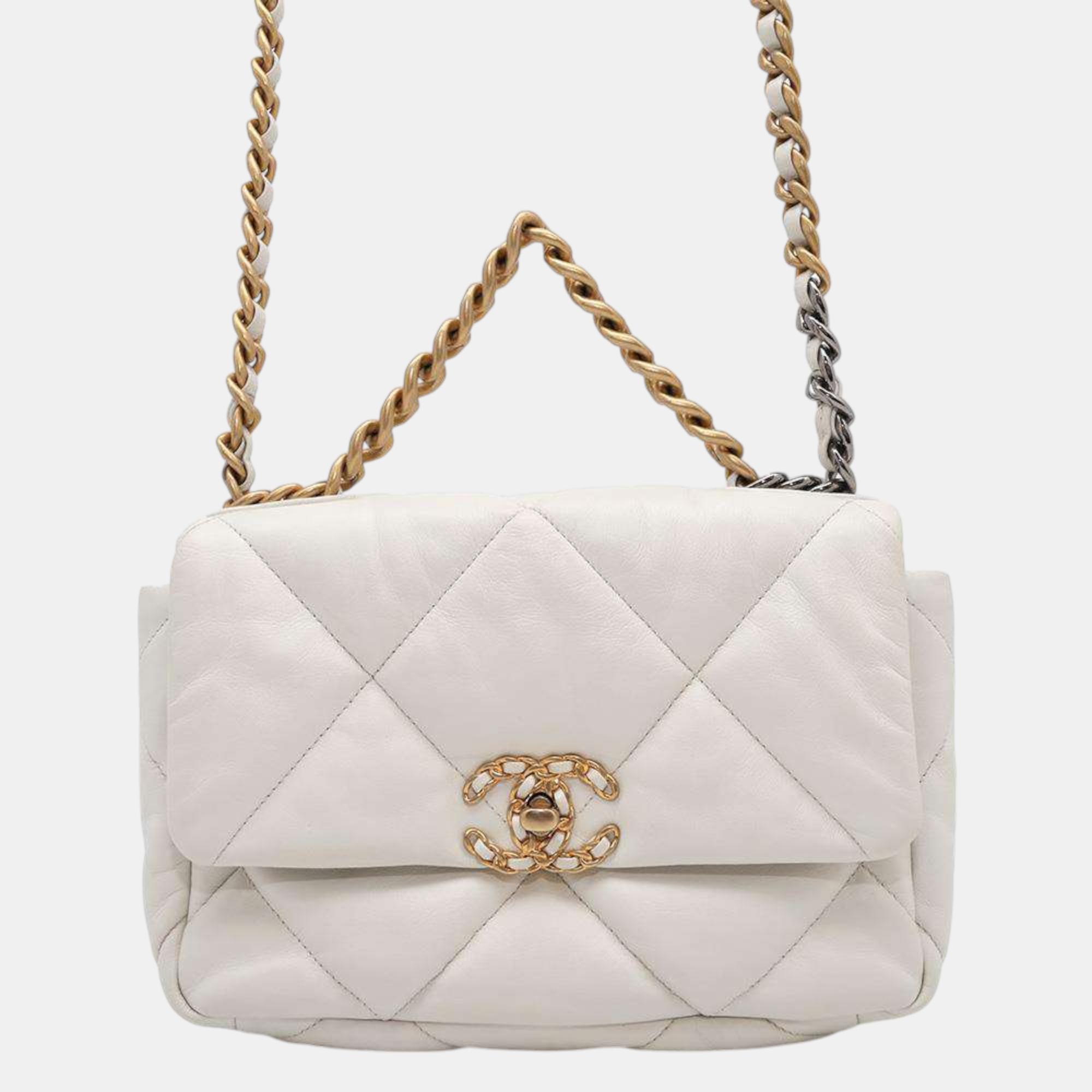 

Chanel Ivory Lambskin Leather 19 Chain Shoulder Bag, White