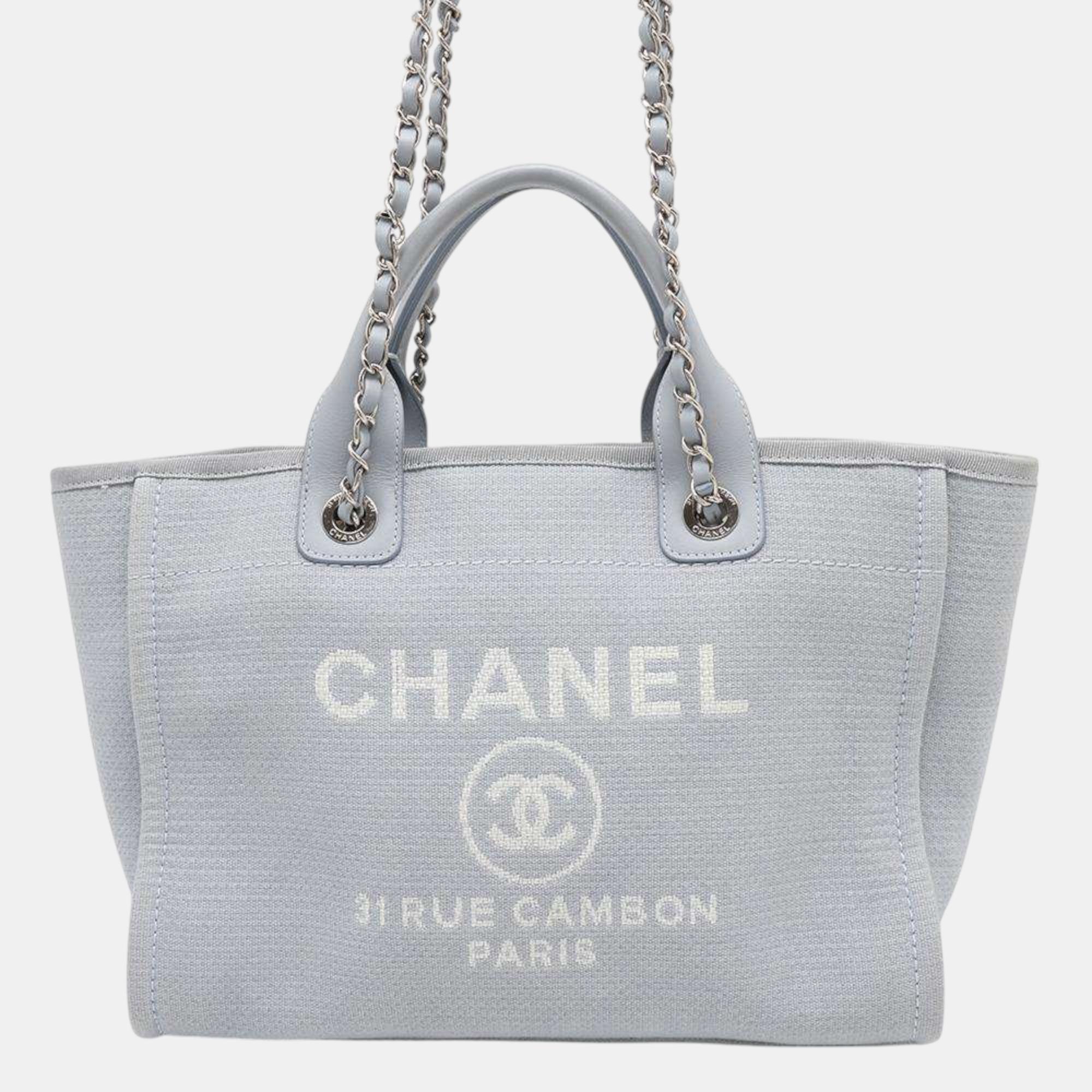 

Chanel Blue Gray Mix Fiber Small Deauville Tote Bag