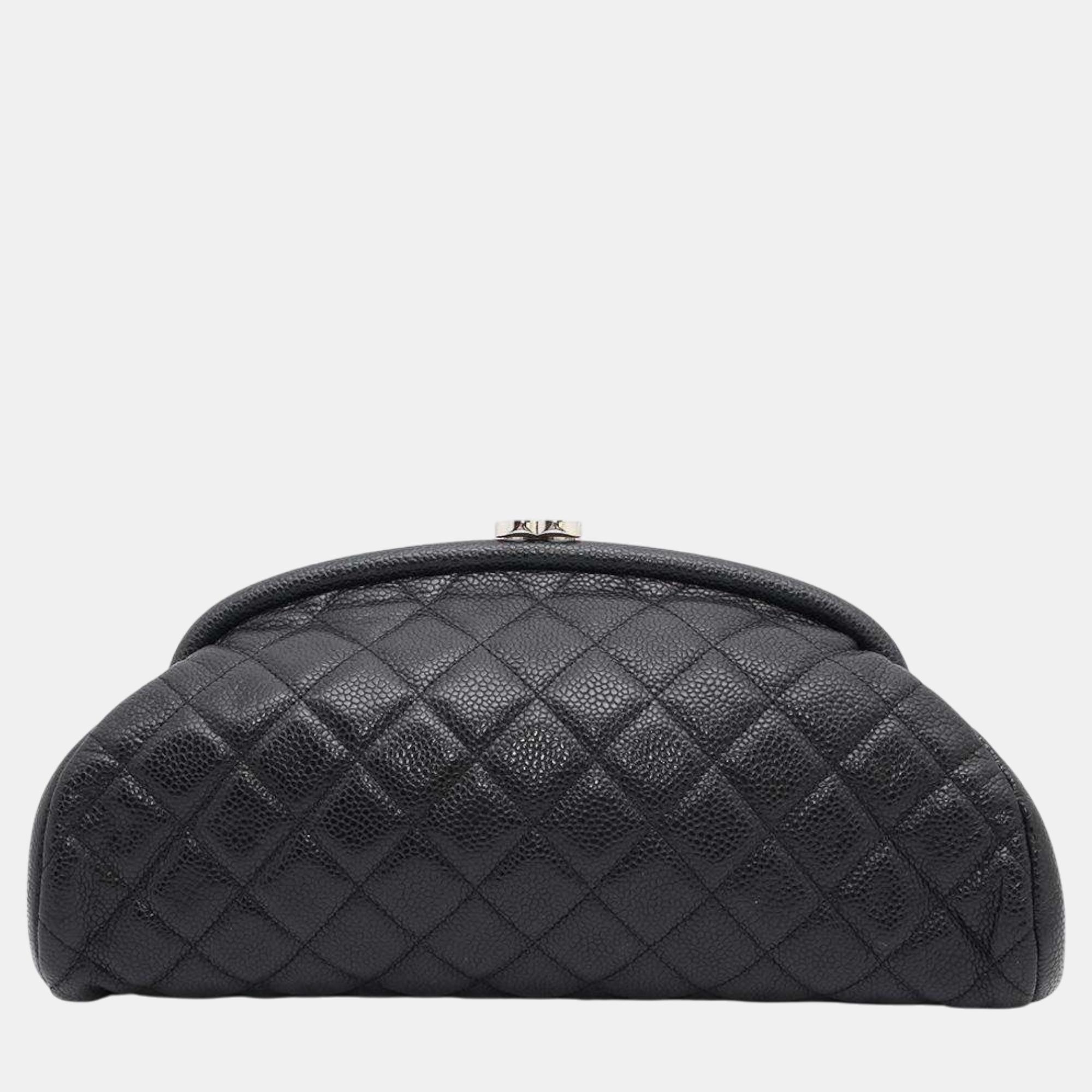 

Chanel Black Caviar Leather Kiss Lock Clutch Bag