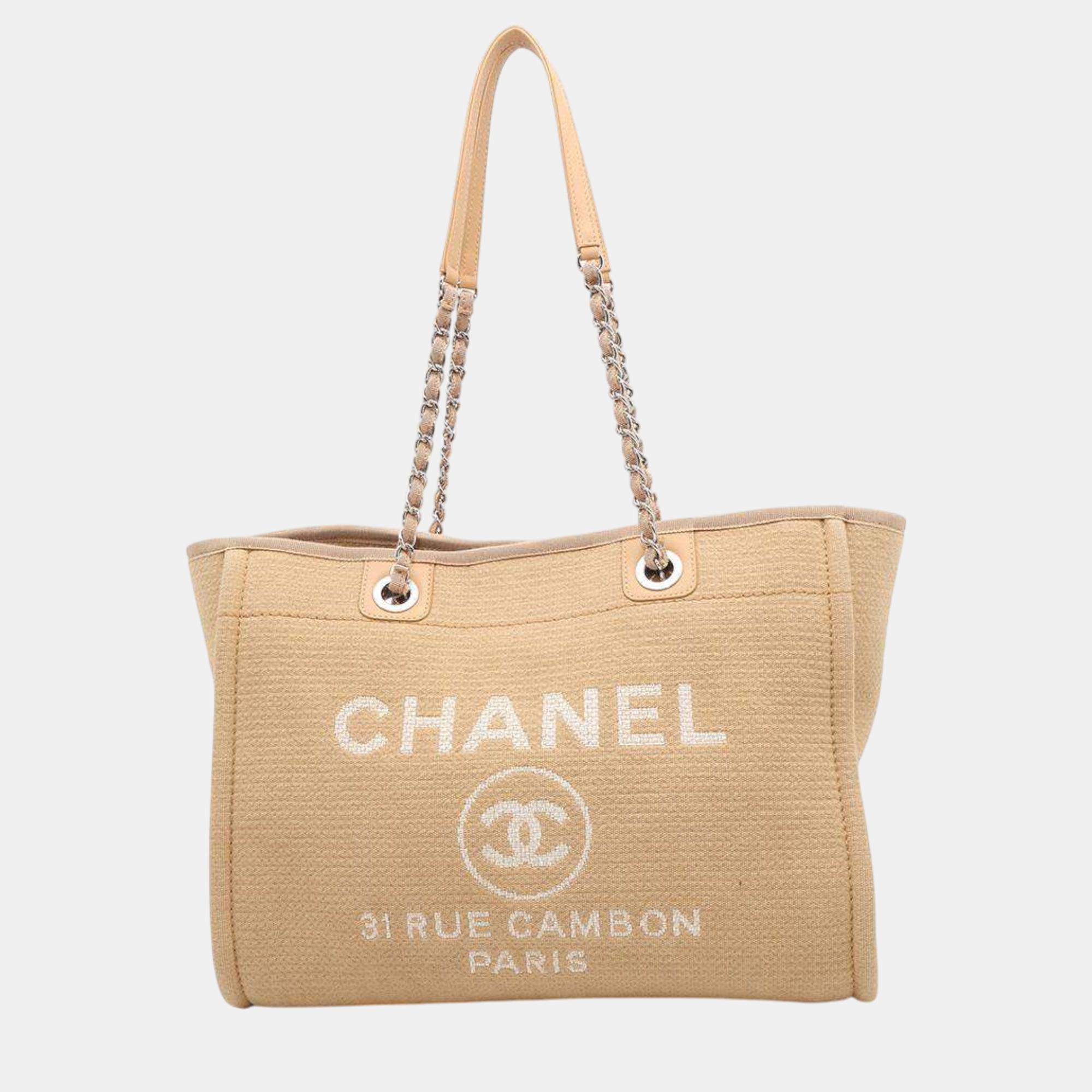 

Chanel Deauville Tote Beige Canvas Size Medium