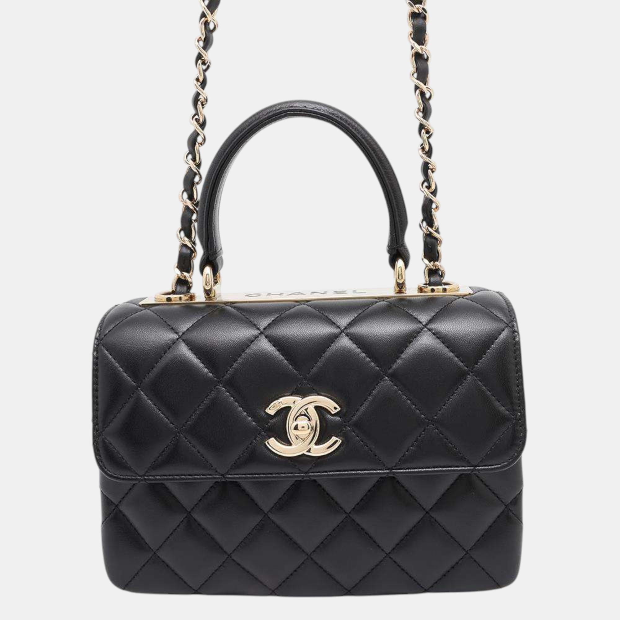 

Chanel Top Handle handbag Black Lambskin Size