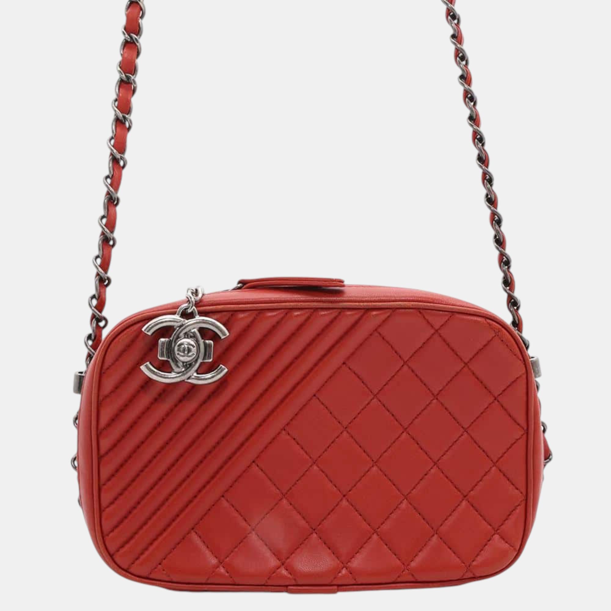 

Chanel Red Lambskin Quilted Leather Camera Bag, Brown