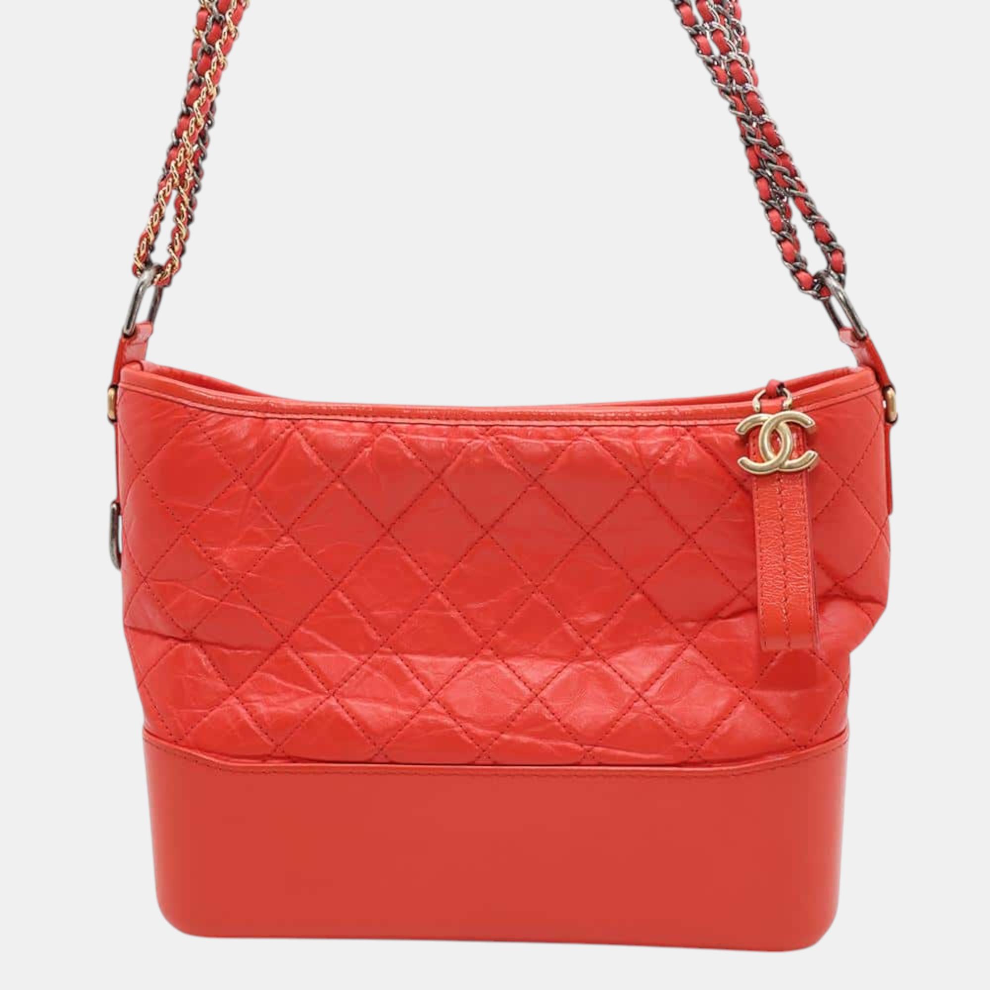 

Chanel Gabrielle De Chanel Large Hobo Bag Red Leather, Orange