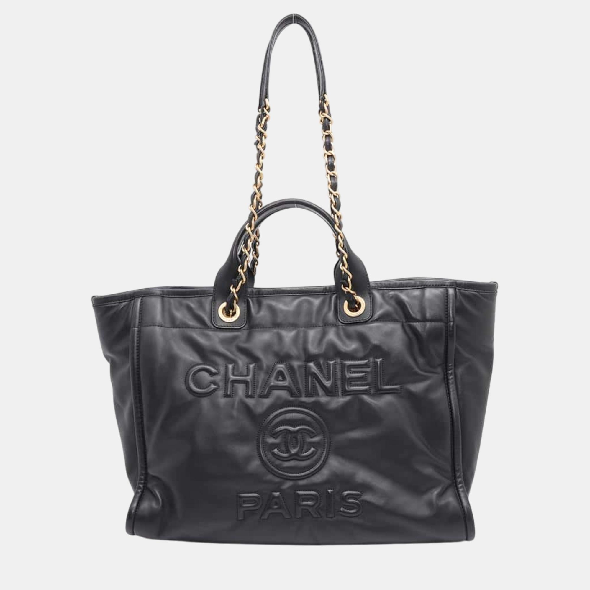 

Chanel Black Lambskin Leather Deauville Tote Bag