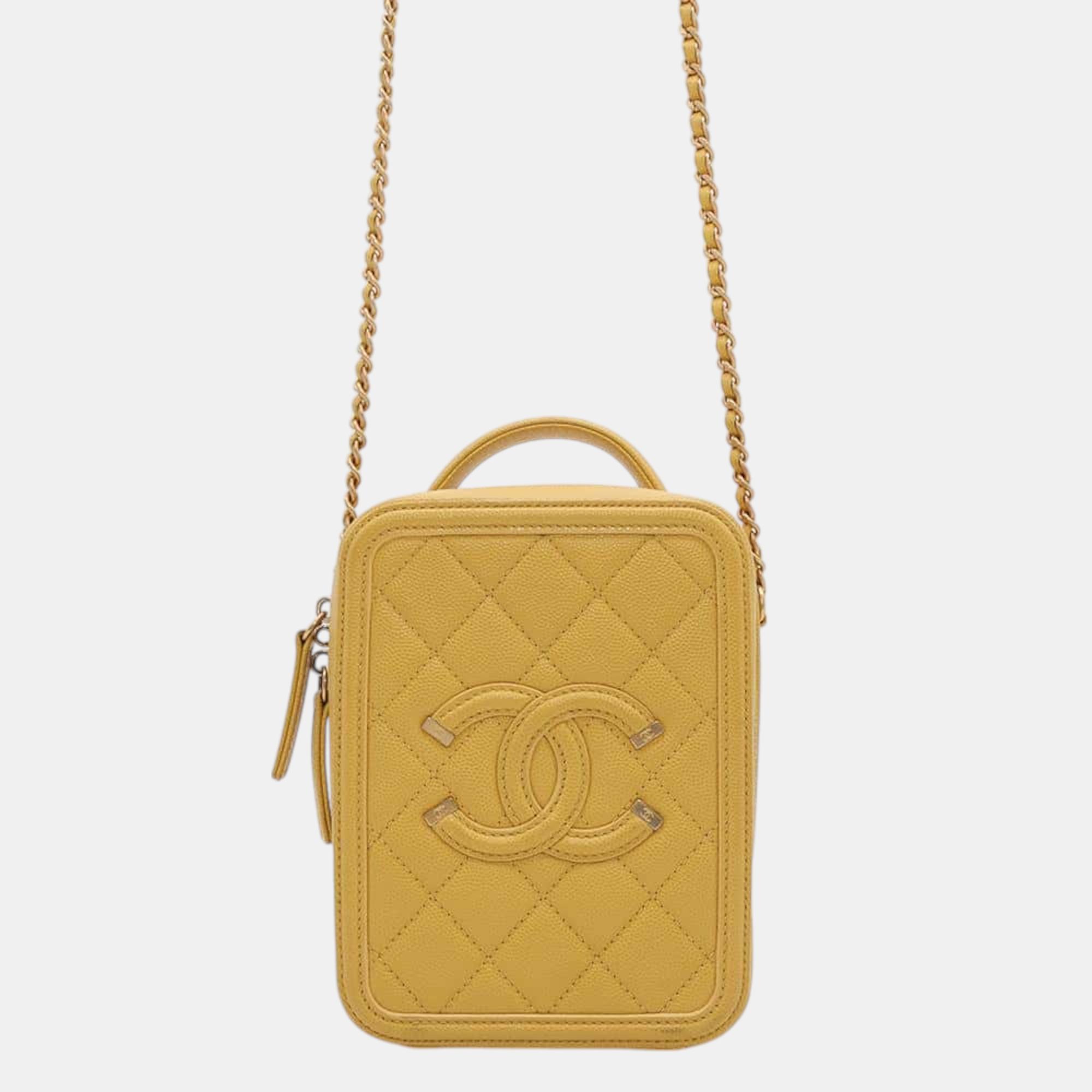 

Chanel Yellow Caviar Leather CC Filigree Chain Shoulder Bag