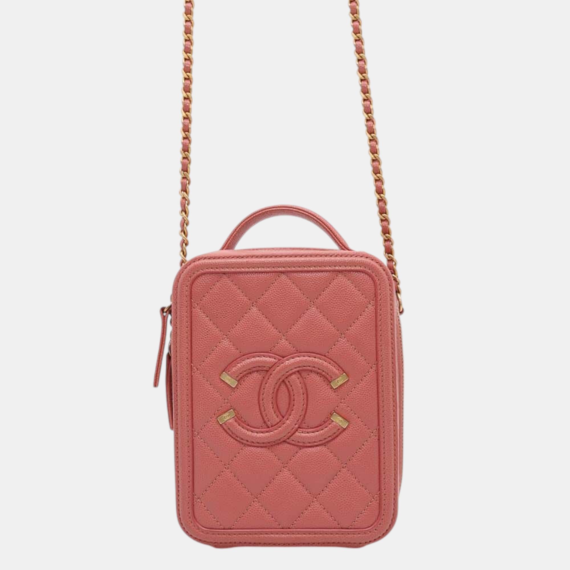 

Chanel Pink Caviar Leather CC Filigree Chain Shoulder Bag