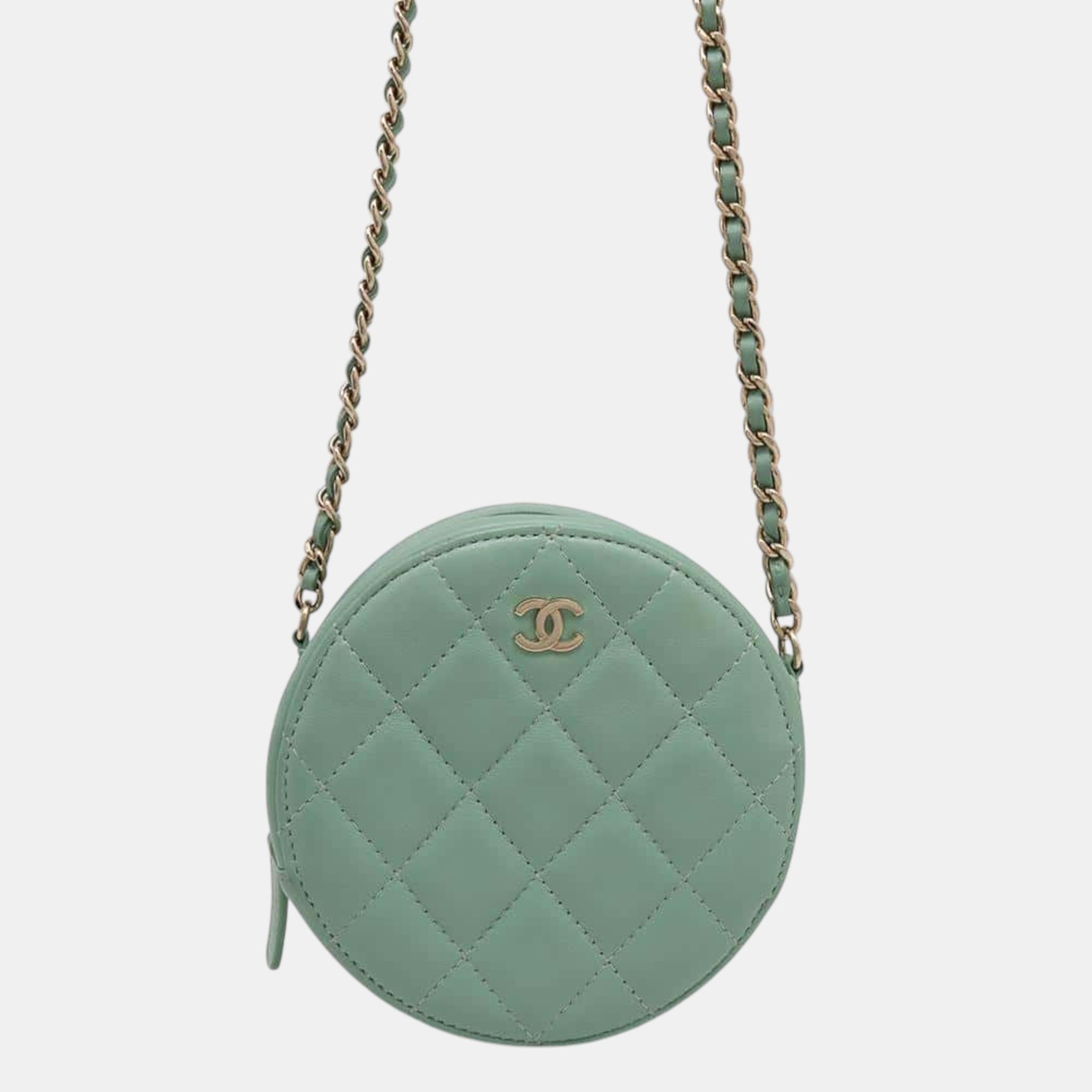 

Chanel Round Shoulder Bag Light Green Lambskin