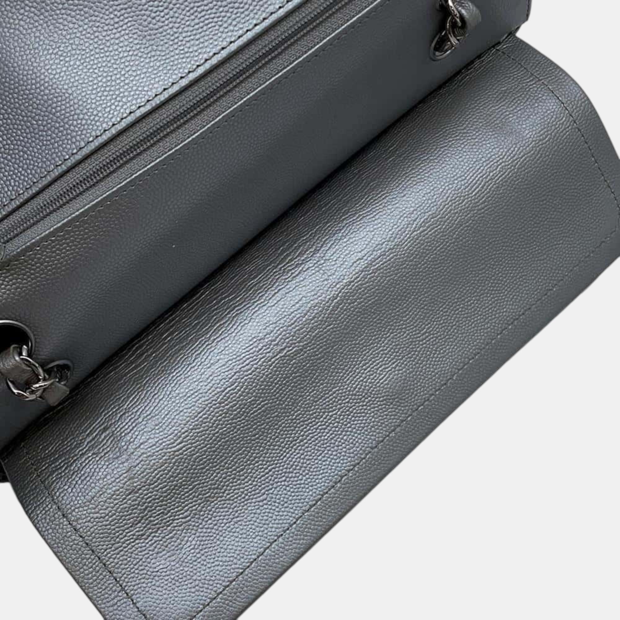 Chanel Matelasse V Stitch Chain shoulder Silver Caviar Leather 