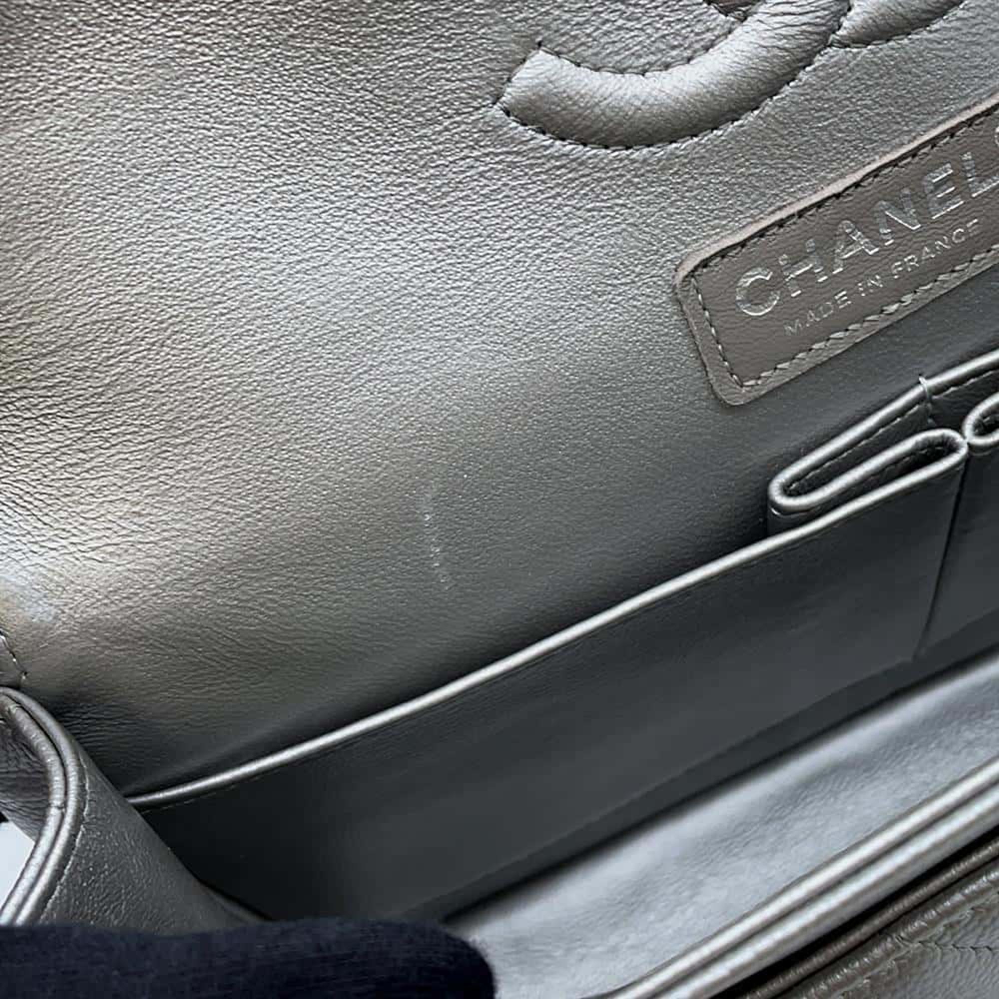 Chanel Matelasse V Stitch Chain shoulder Silver Caviar Leather 