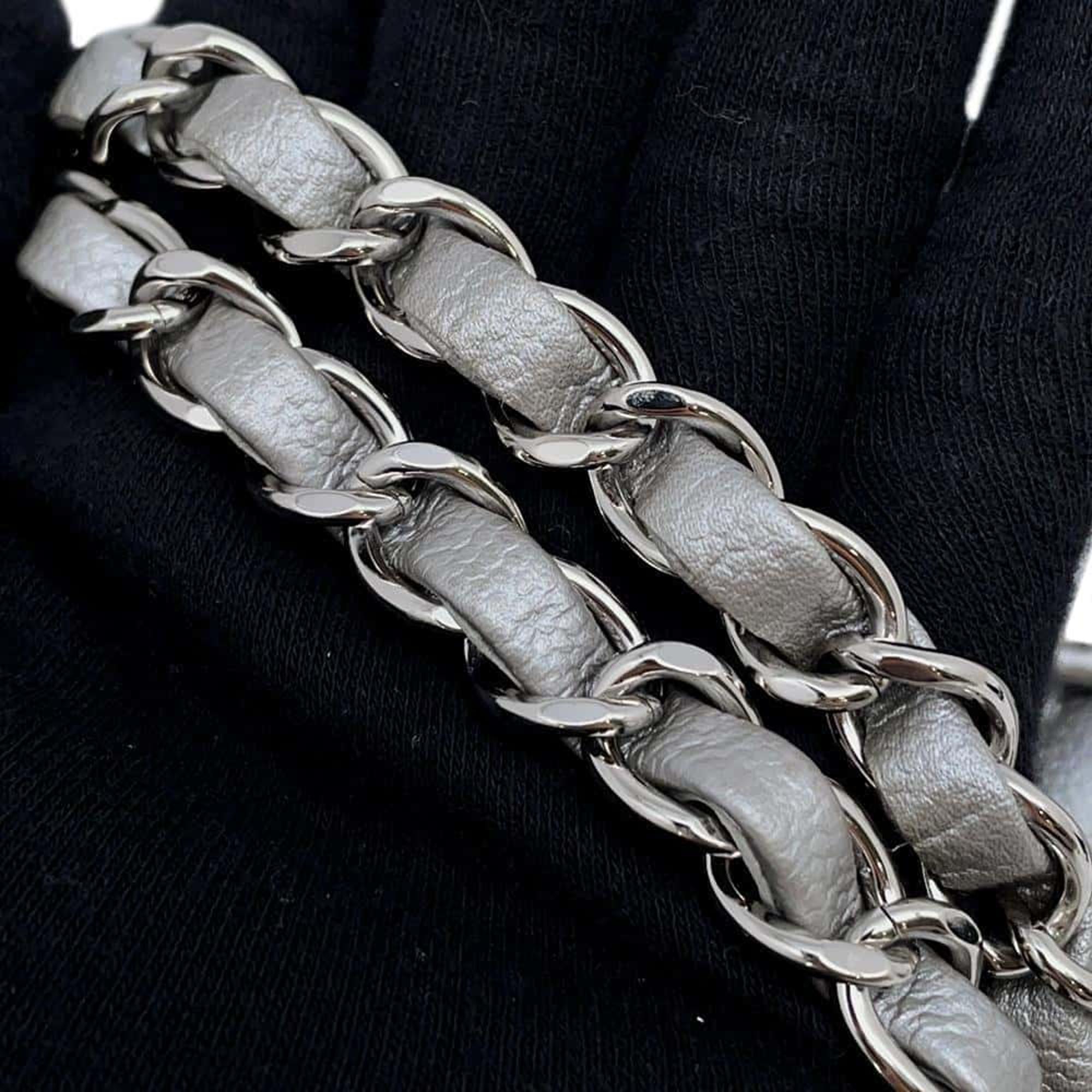 Chanel Matelasse V Stitch Chain shoulder Silver Caviar Leather 