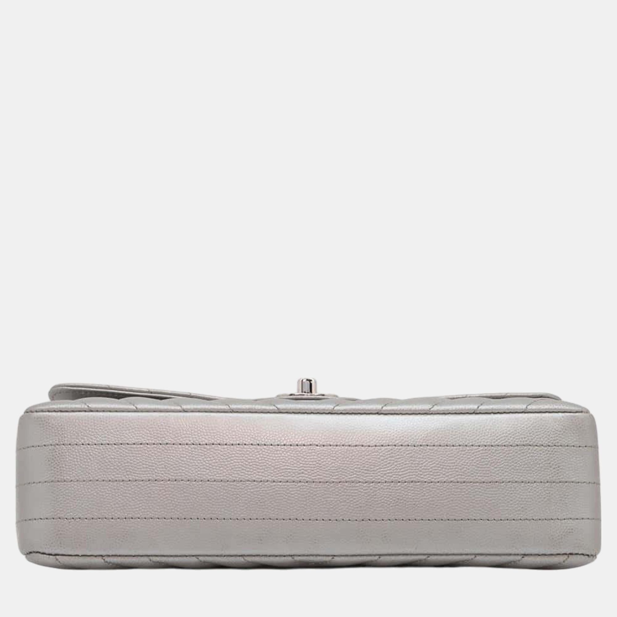Chanel Matelasse V Stitch Chain shoulder Silver Caviar Leather 