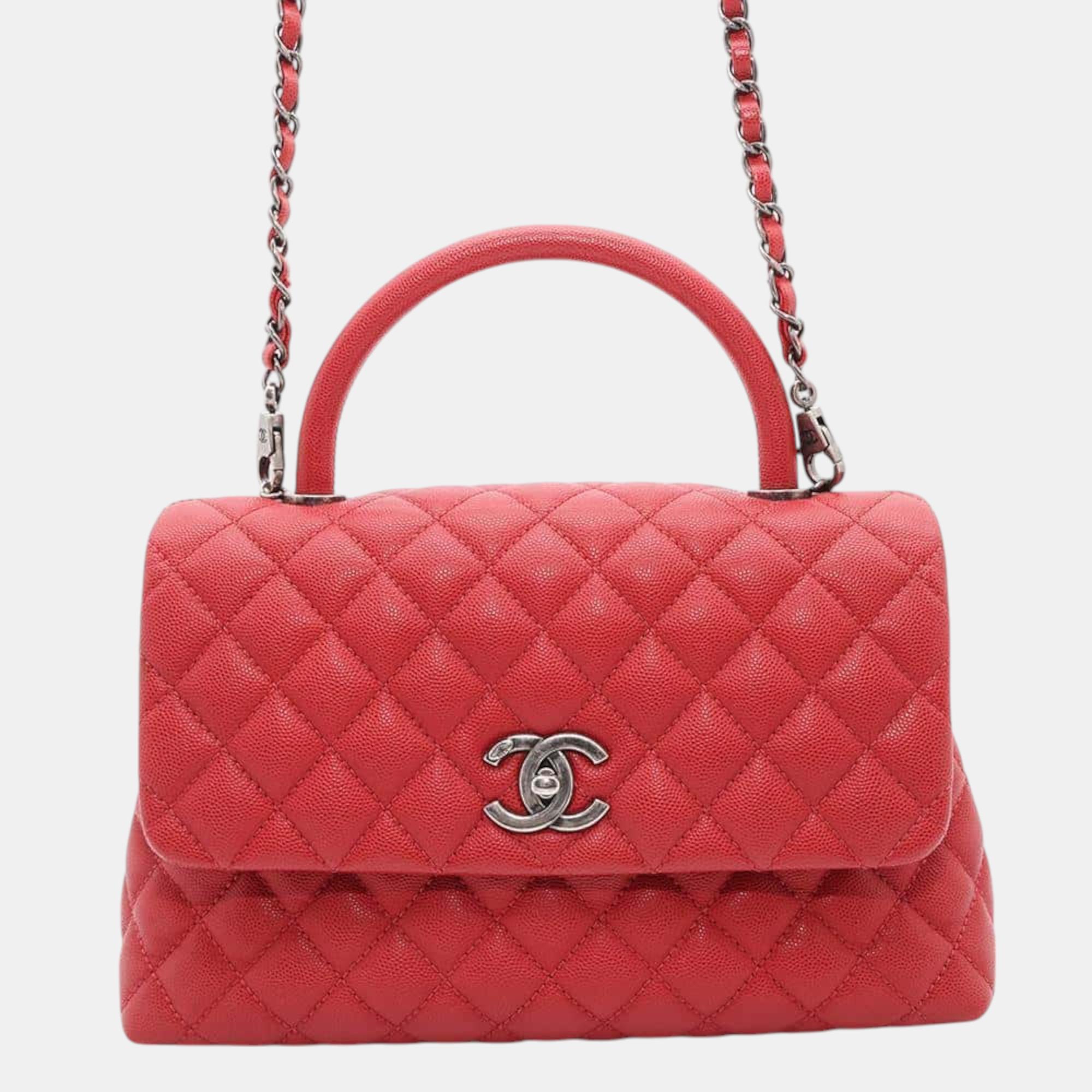 

Chanel Red Caviar Leather Matelasse Coco Handle Bag