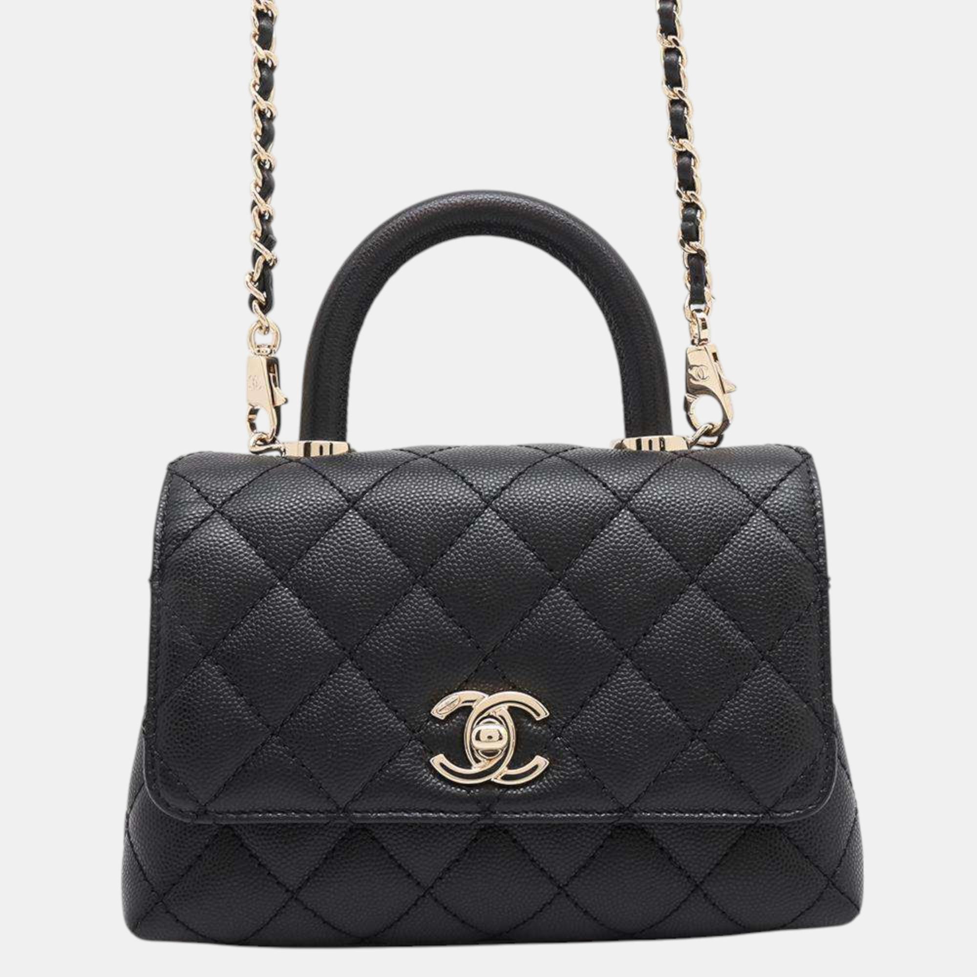 

Chanel Coco Handle Chain Shoulder Bag Black Caviar Leather Size