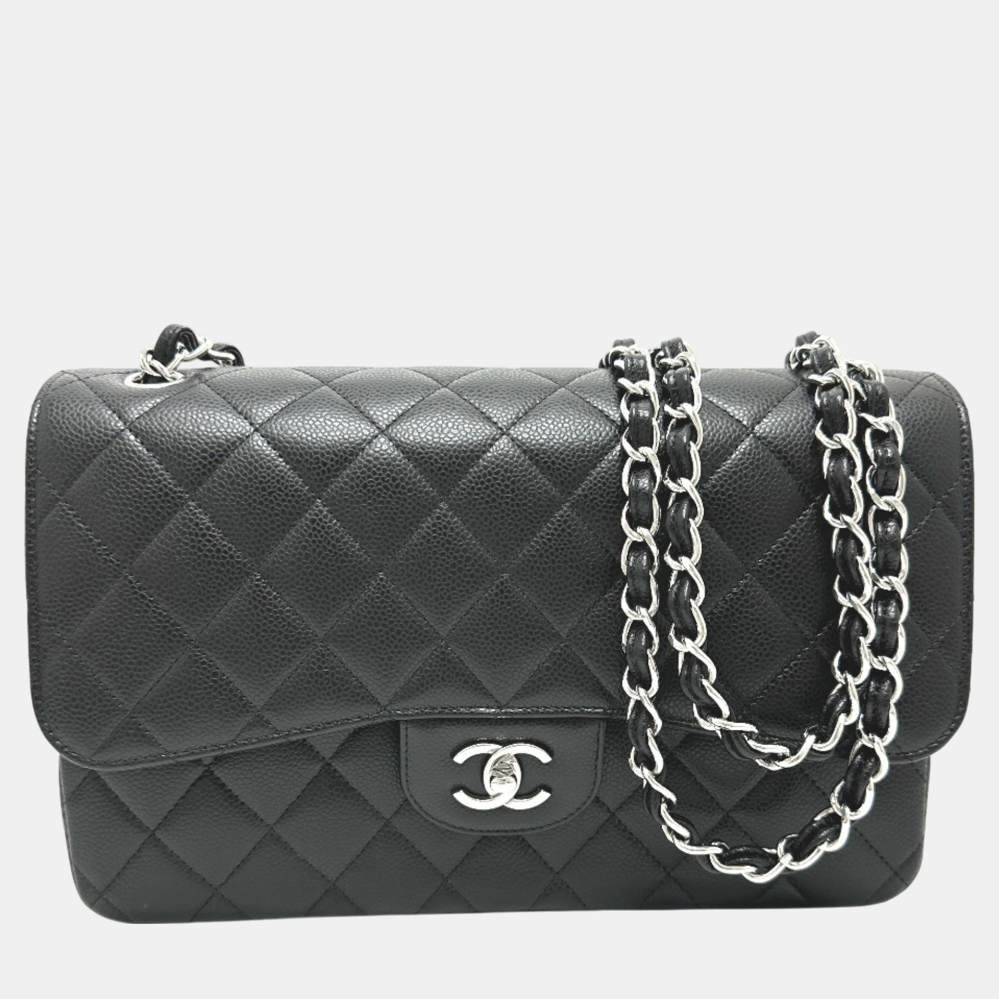 

Chanel Black Caviar Leather Double Flap Shoulder Bag