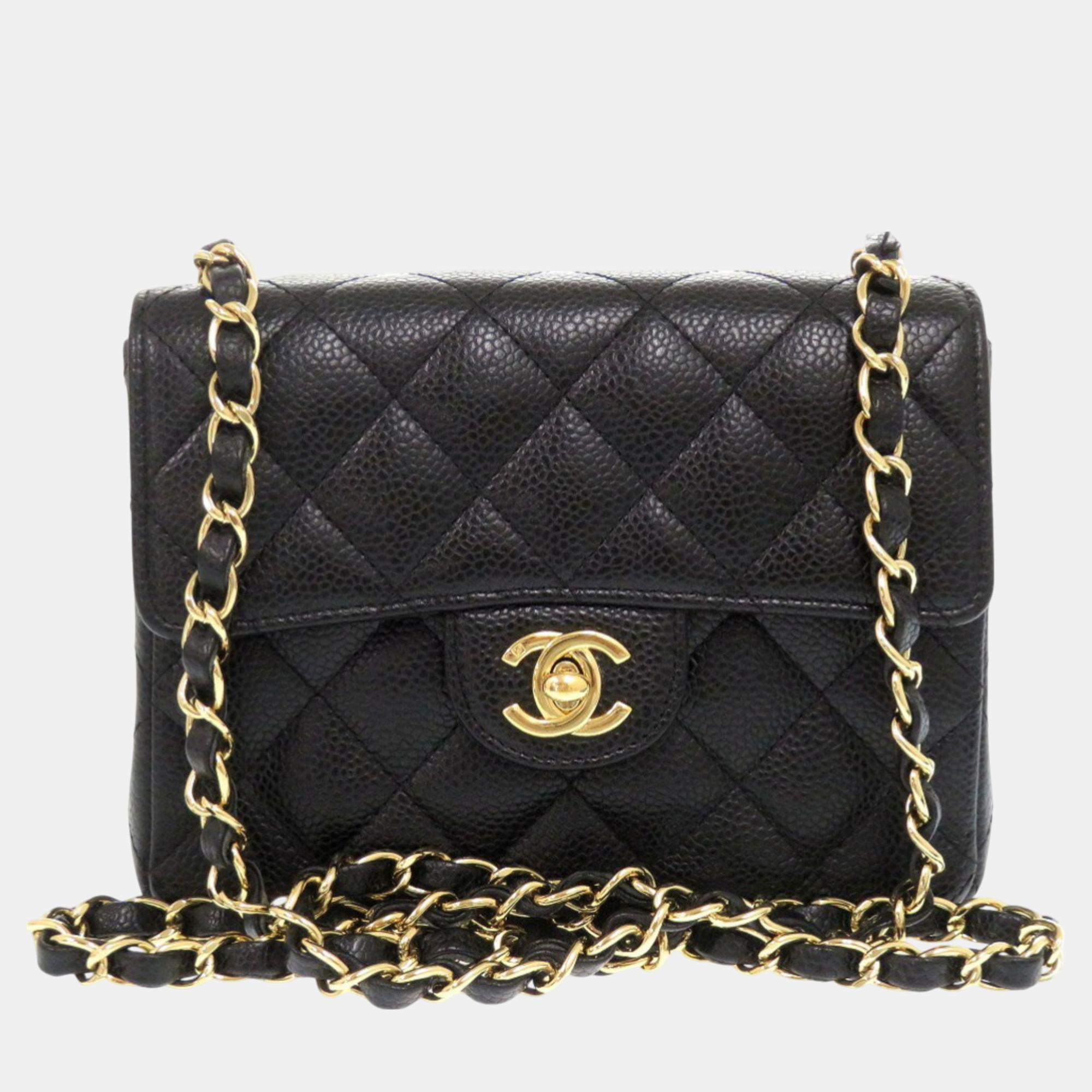 

Chanel Matelasse Caviar Skin Black 10 Series Gold Chain Shoulder Bag Coco Mark