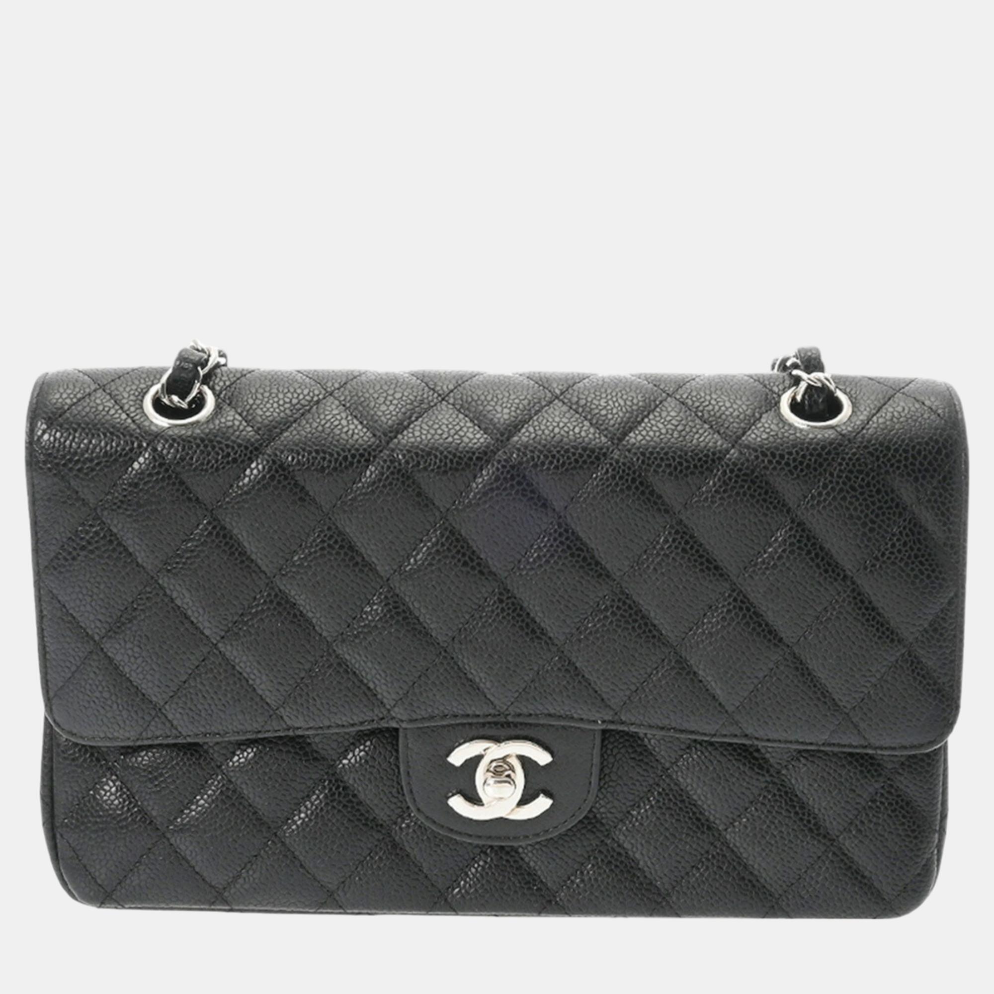 

Chanel Black Caviar Leather Double Flap Medium Shoulder Bag