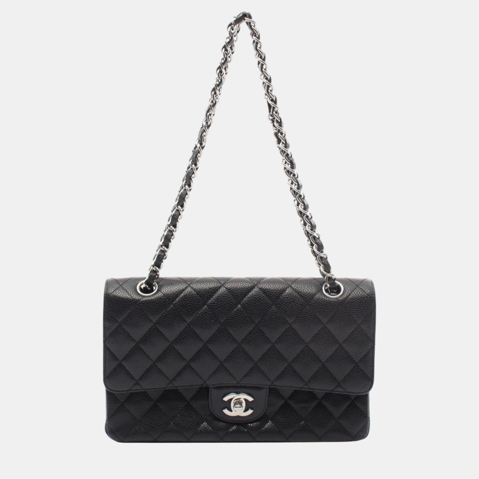 

Chanel Matelasse W-Flap Shoulder Bag Leather Grained Calfskin Black