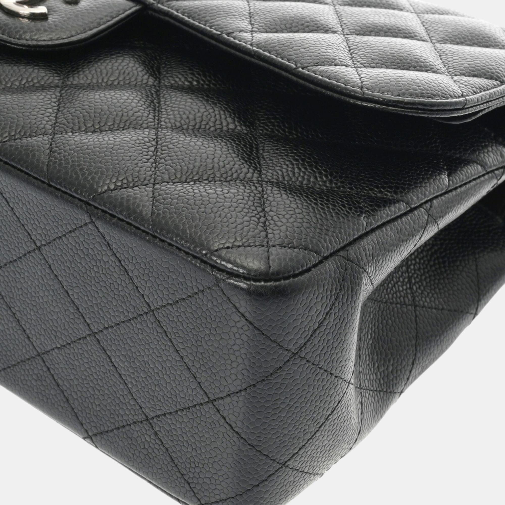 Chanel Matelasse Chain Shoulder Double Flap 30Cm Black Caviar Skin Bag 