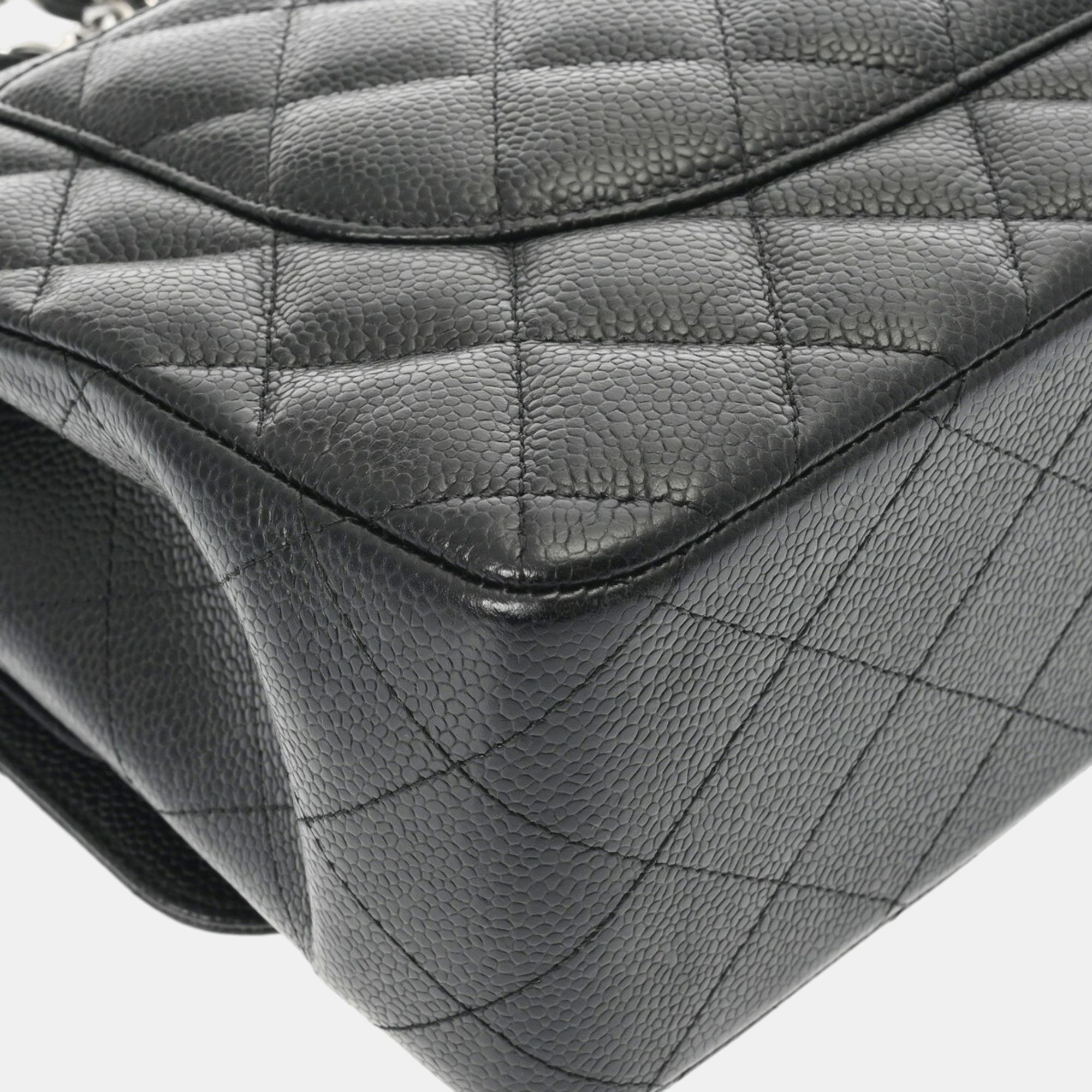 Chanel Matelasse Chain Shoulder Double Flap 30Cm Black Caviar Skin Bag 
