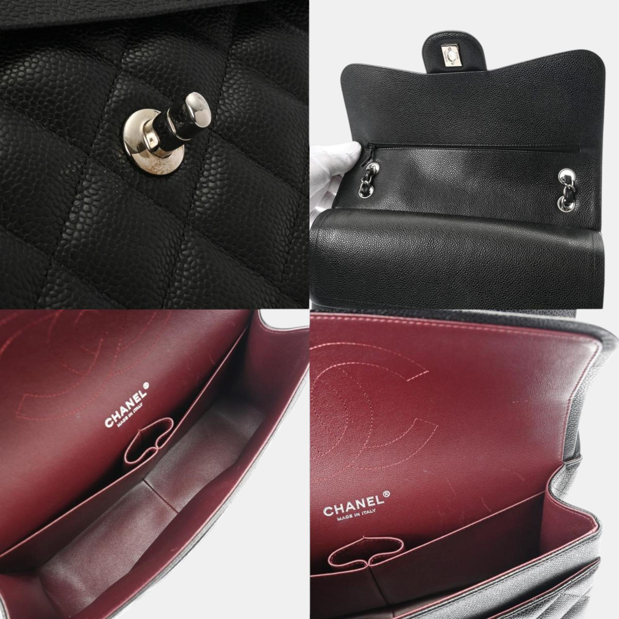 Chanel Matelasse Chain Shoulder Double Flap 30Cm Black Caviar Skin Bag 