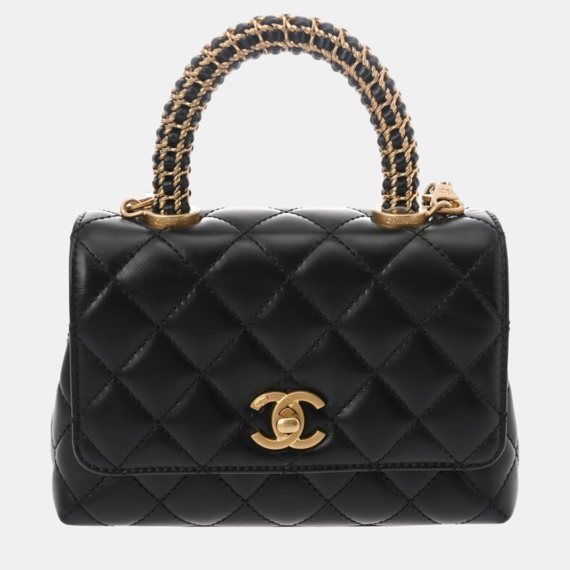 

Chanel Black Calfskin Leather Extra Mini Coco Handle Bag