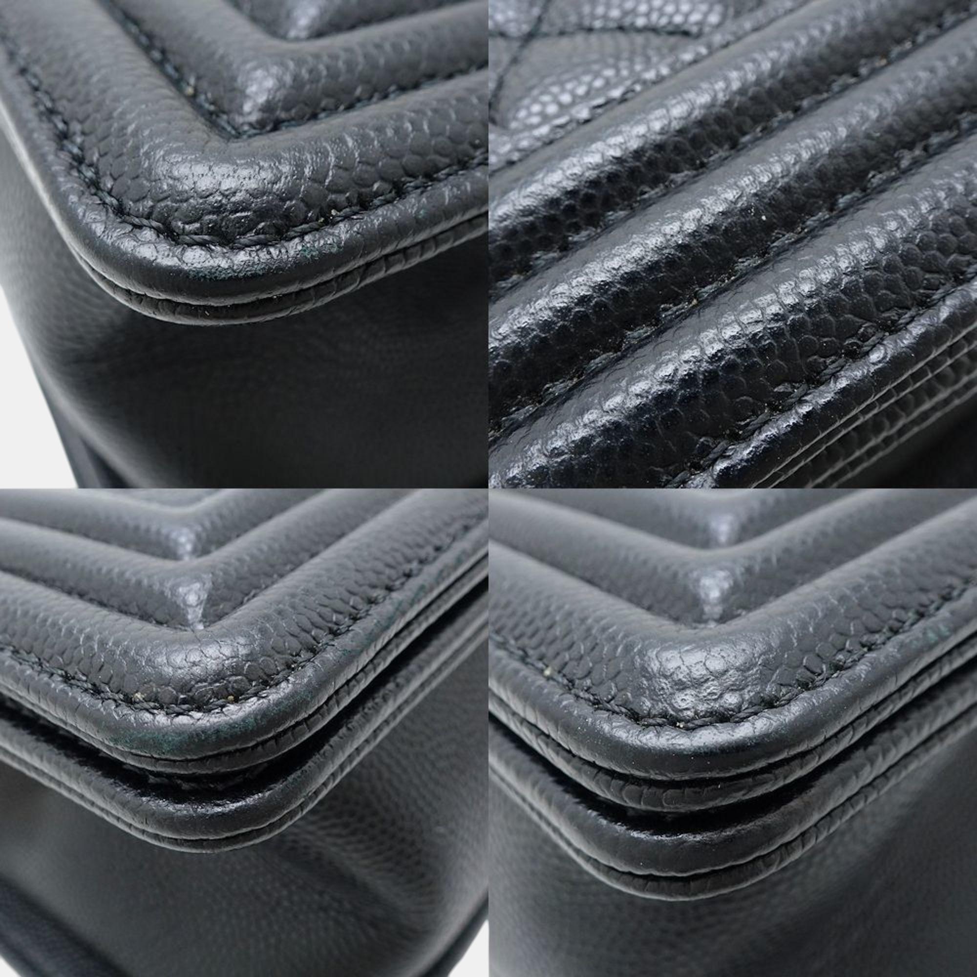 Chanel Chain Shoulder Bag Boy Caviar Skin Black 