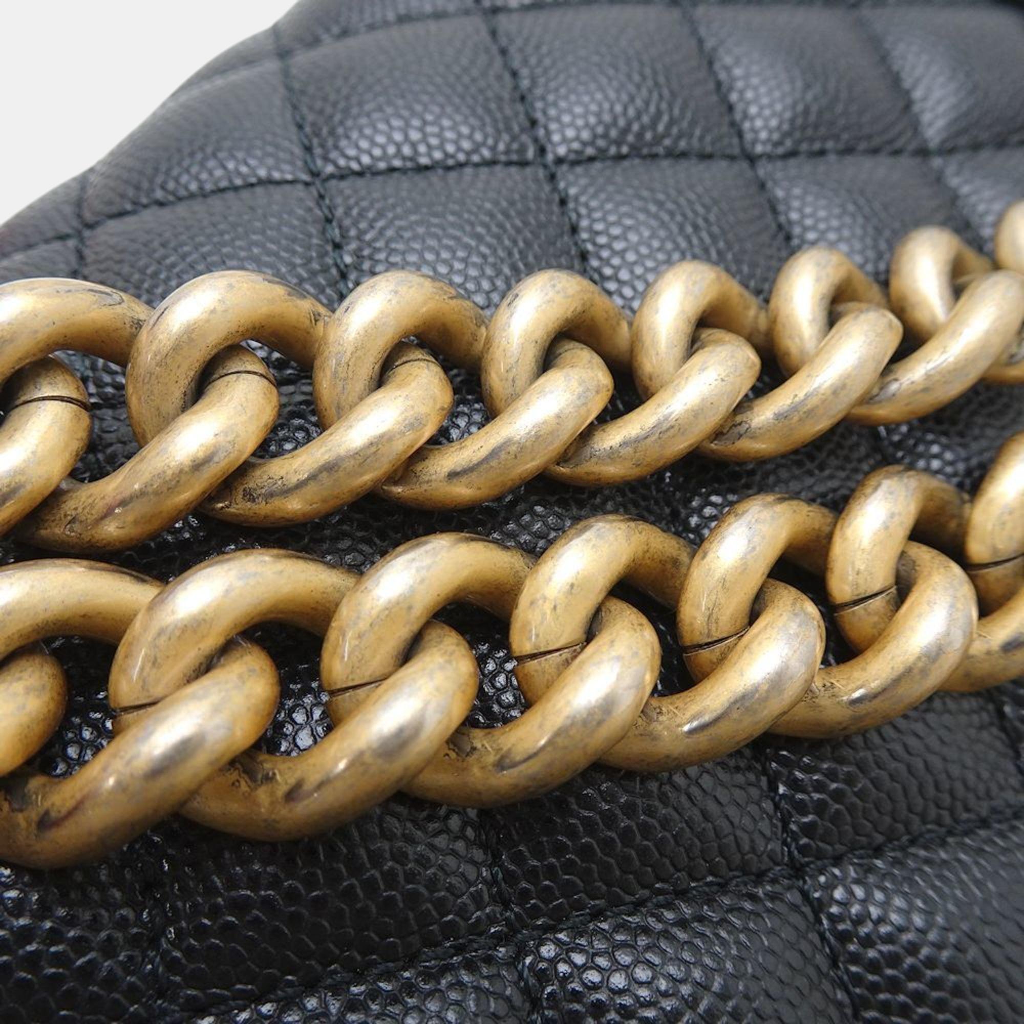 Chanel Chain Shoulder Bag Boy Caviar Skin Black 